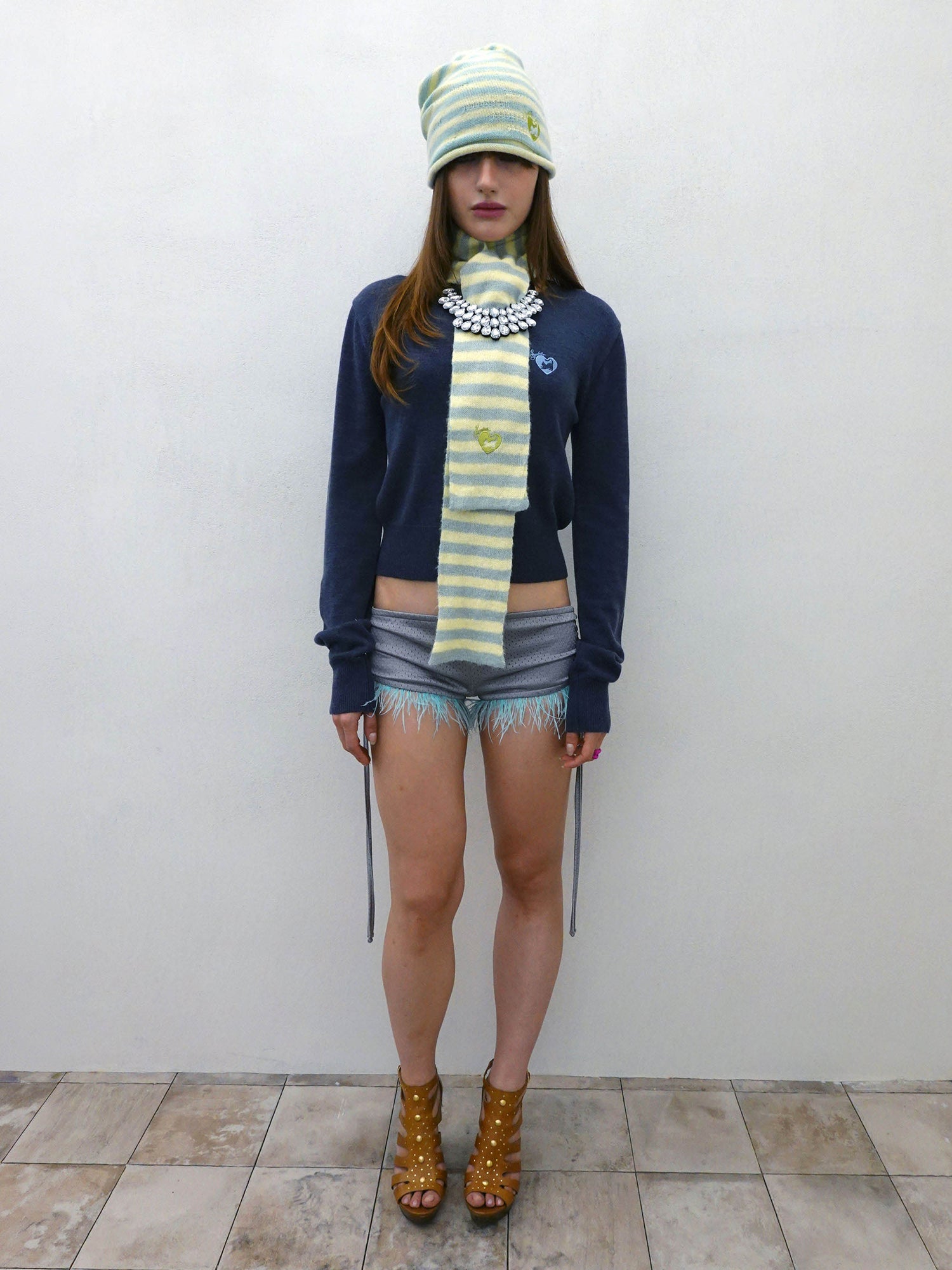 Mohair Blend Stripe Scarf Lemon/Mint