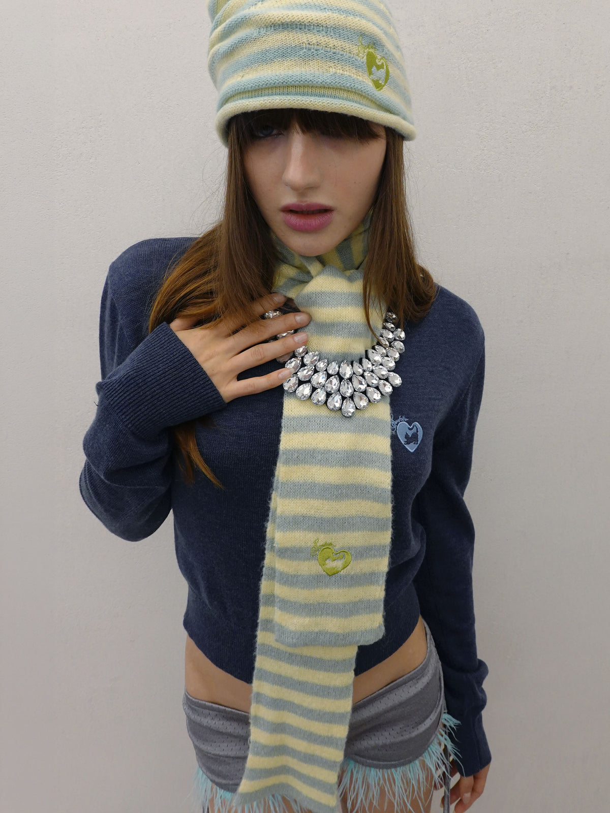 Mohair Blend Stripe Scarf Lemon/Mint