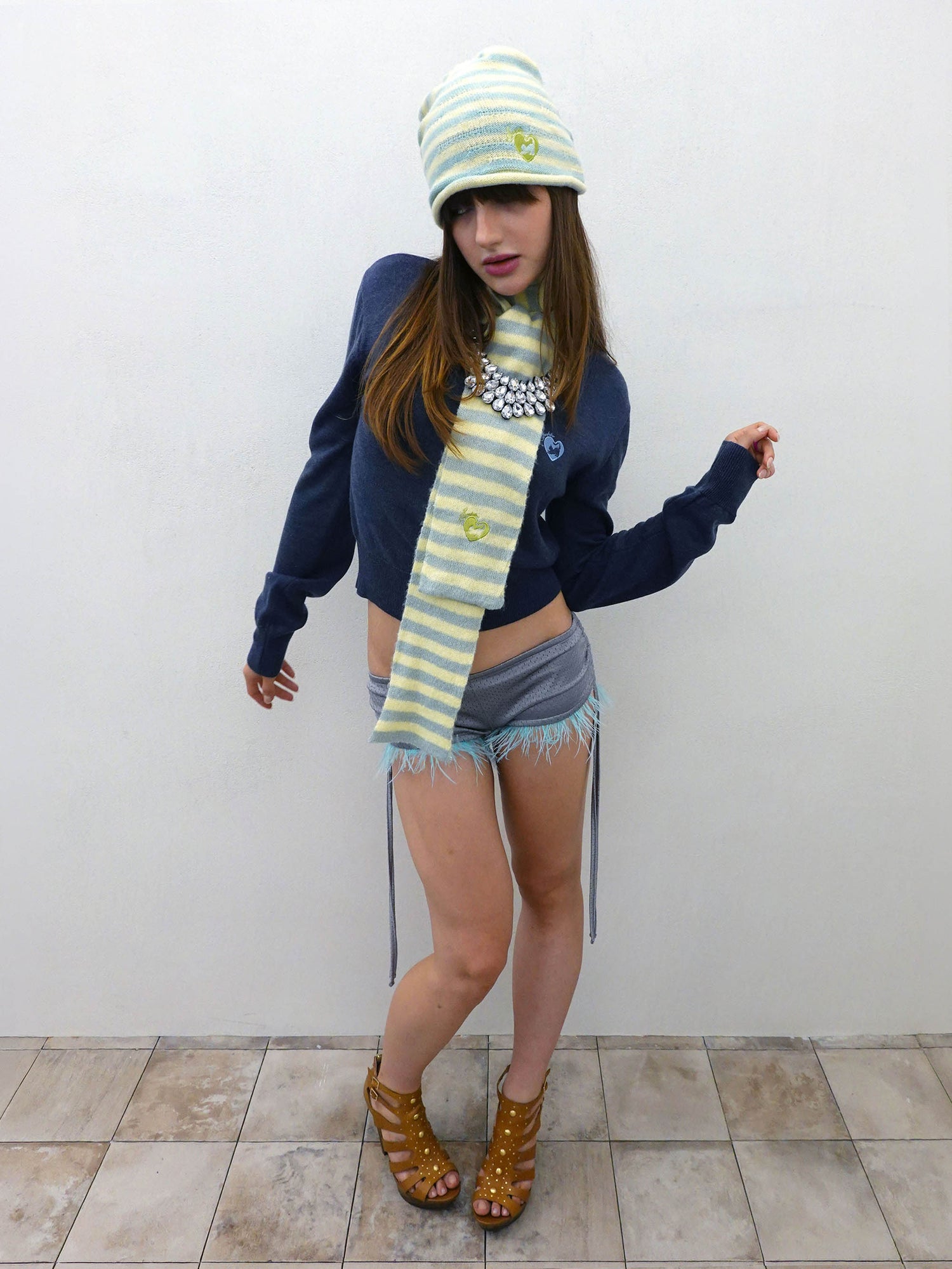 Mohair Blend Stripe Scarf Lemon/Mint
