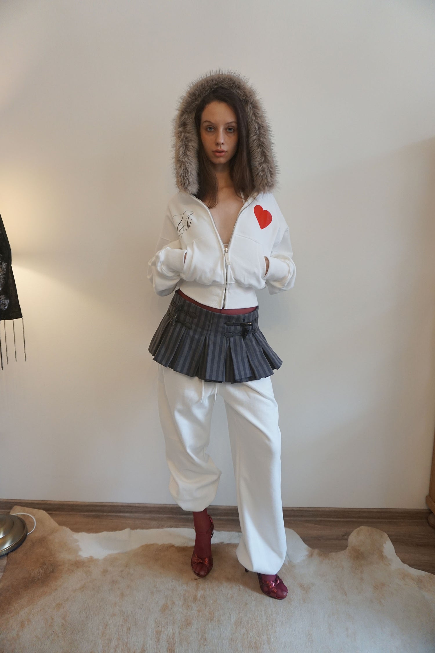 Micro Stripe Wrap Skirt Navy