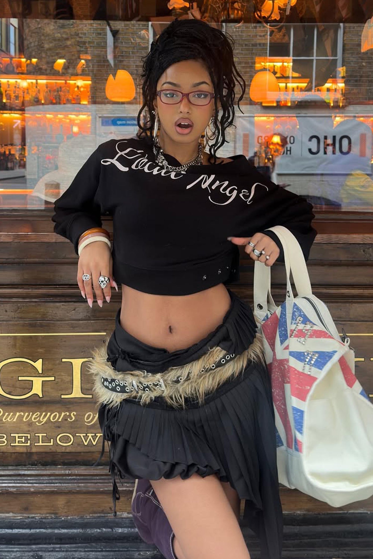 Off-Shoulder Cropped Sweatshirt Black