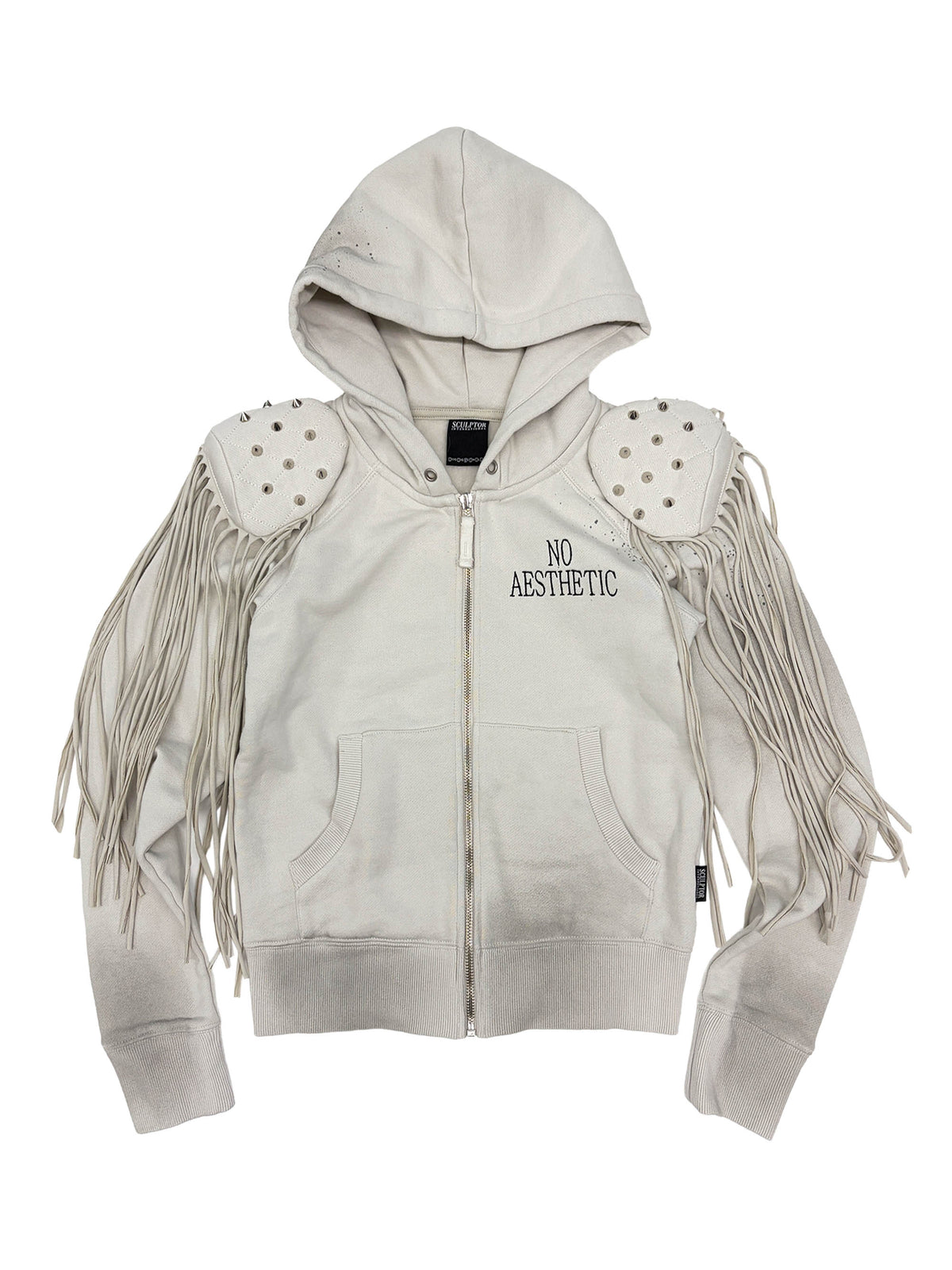 Padded Shoulder Zip-Up Hoodie Dirty White
