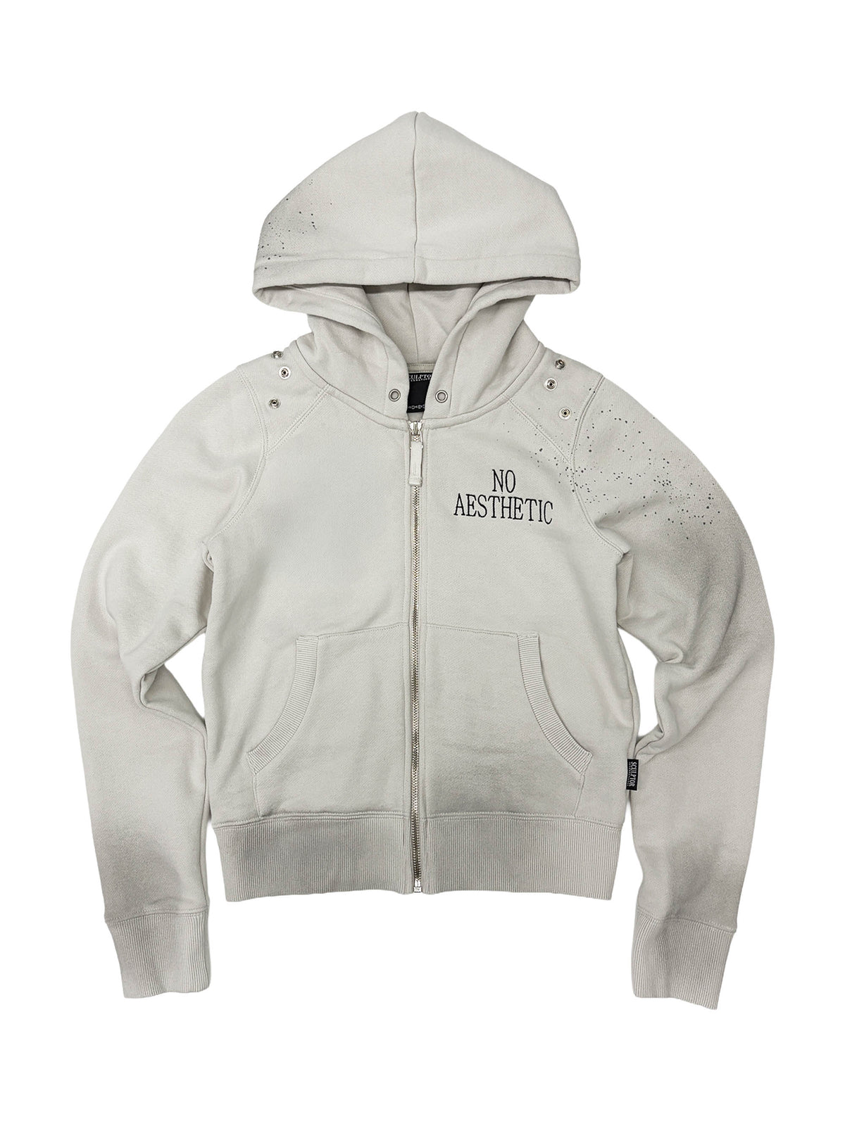 Padded Shoulder Zip-Up Hoodie Dirty White