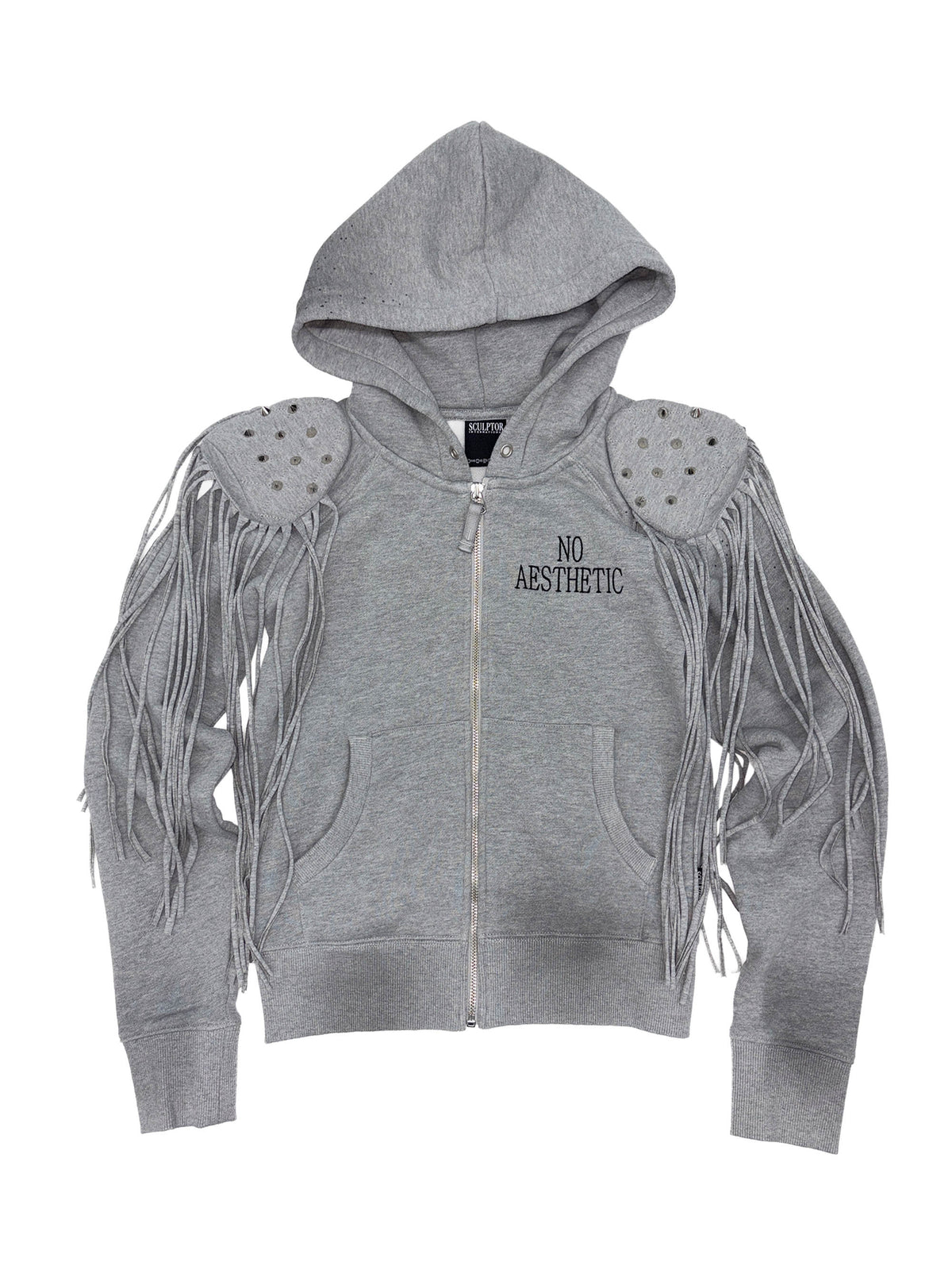 Padded Shoulder Zip-Up Hoodie Melange Gray