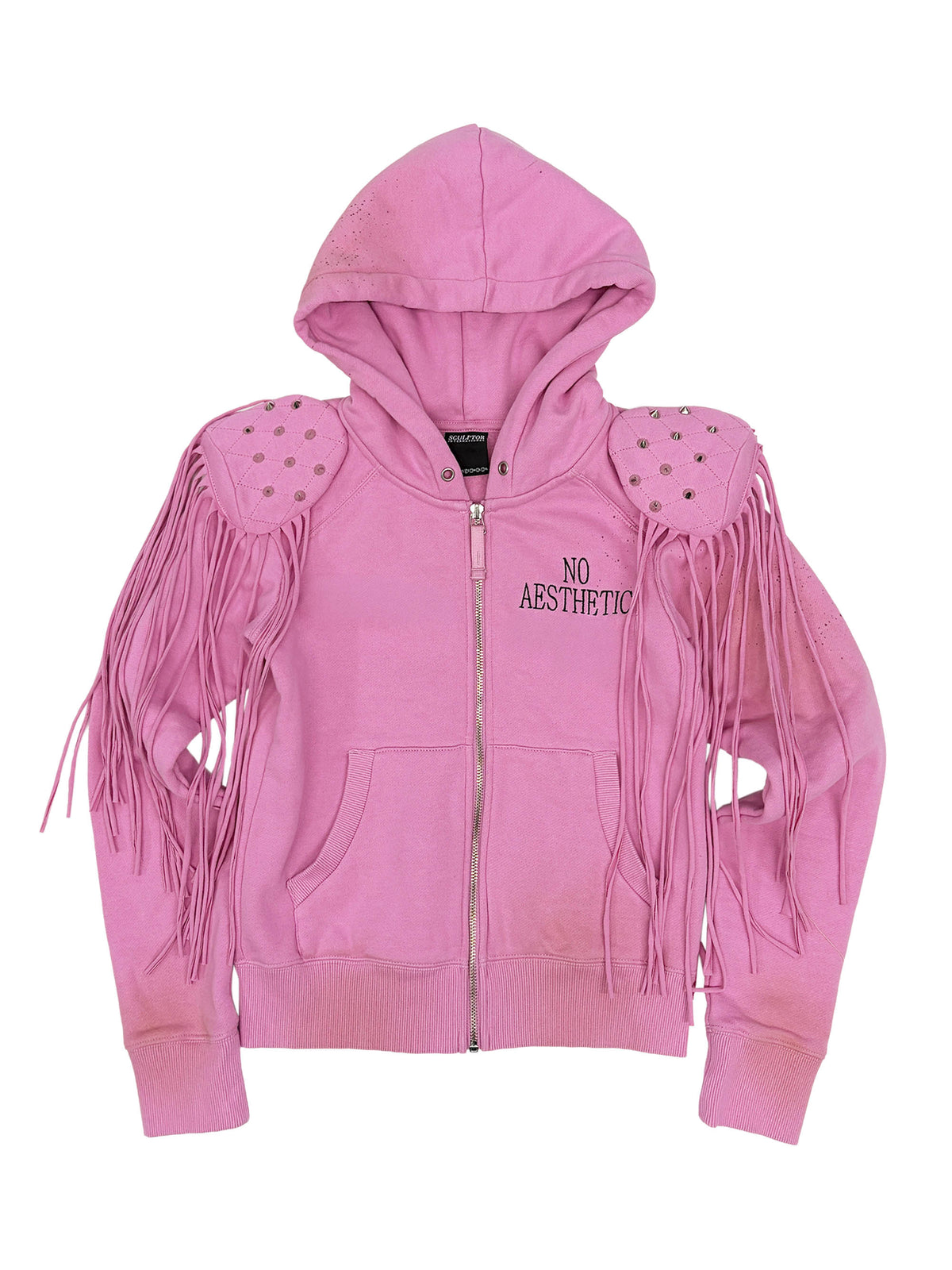 Padded Shoulder Zip-Up Hoodie Pink