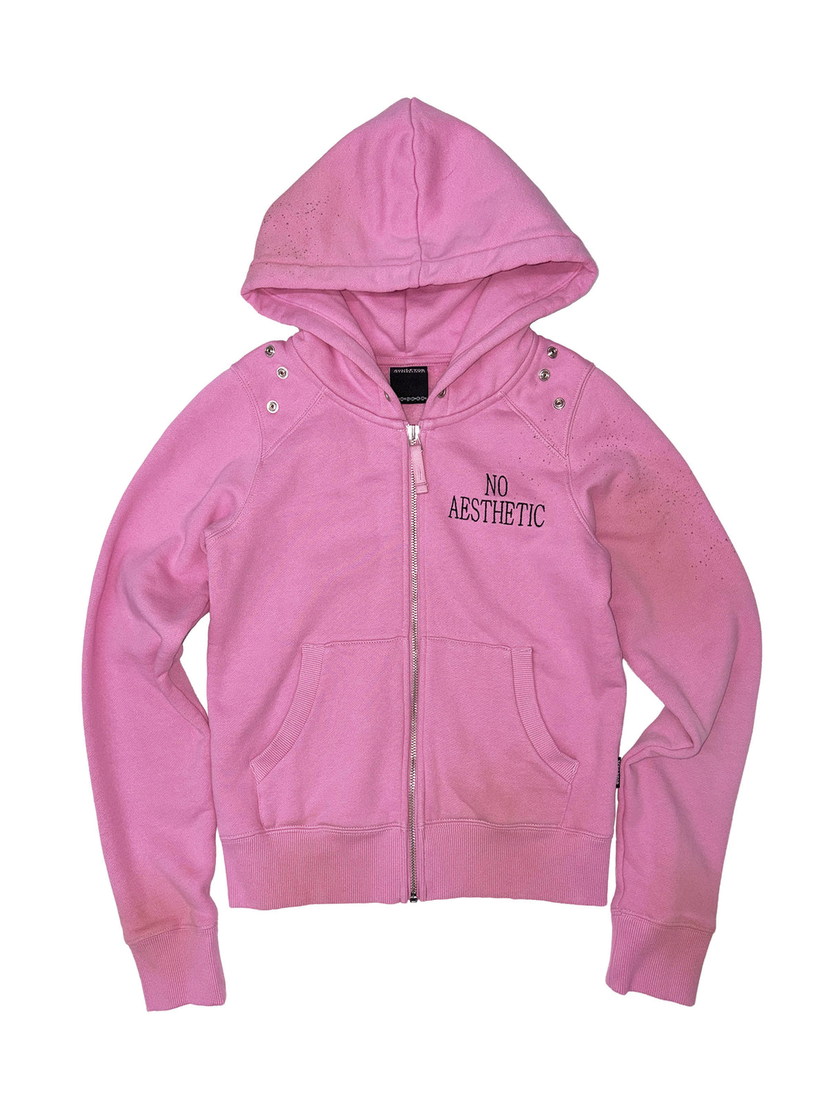 Padded Shoulder Zip-Up Hoodie Pink