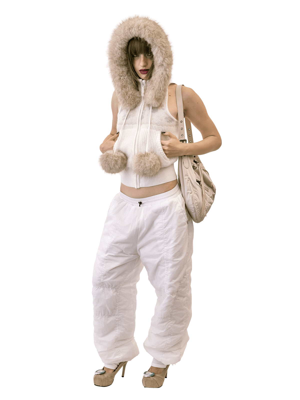 Padded Wide Pants White