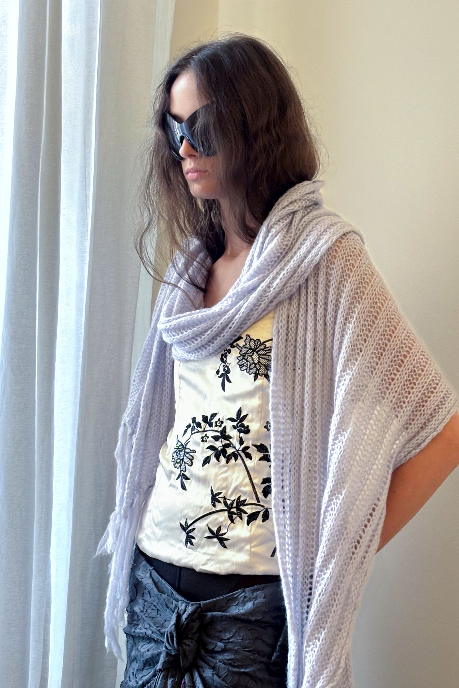 Fluffy Fringe Scarf Pale Blue