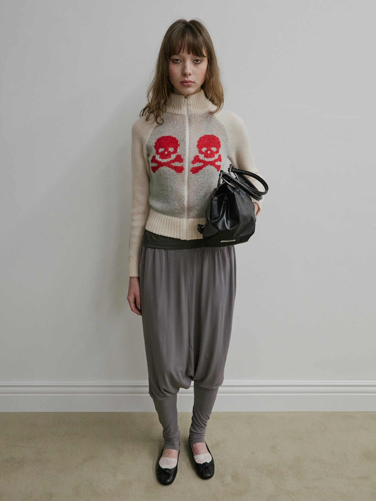 Skull Zip-Up Sweater Pale Blue