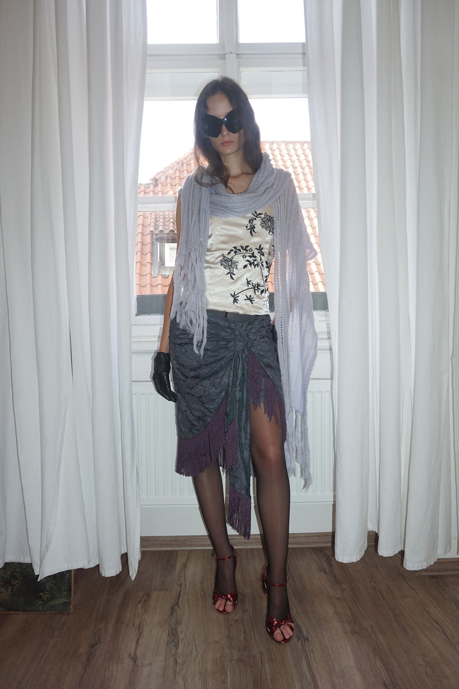 Fluffy Fringe Scarf Pale Blue