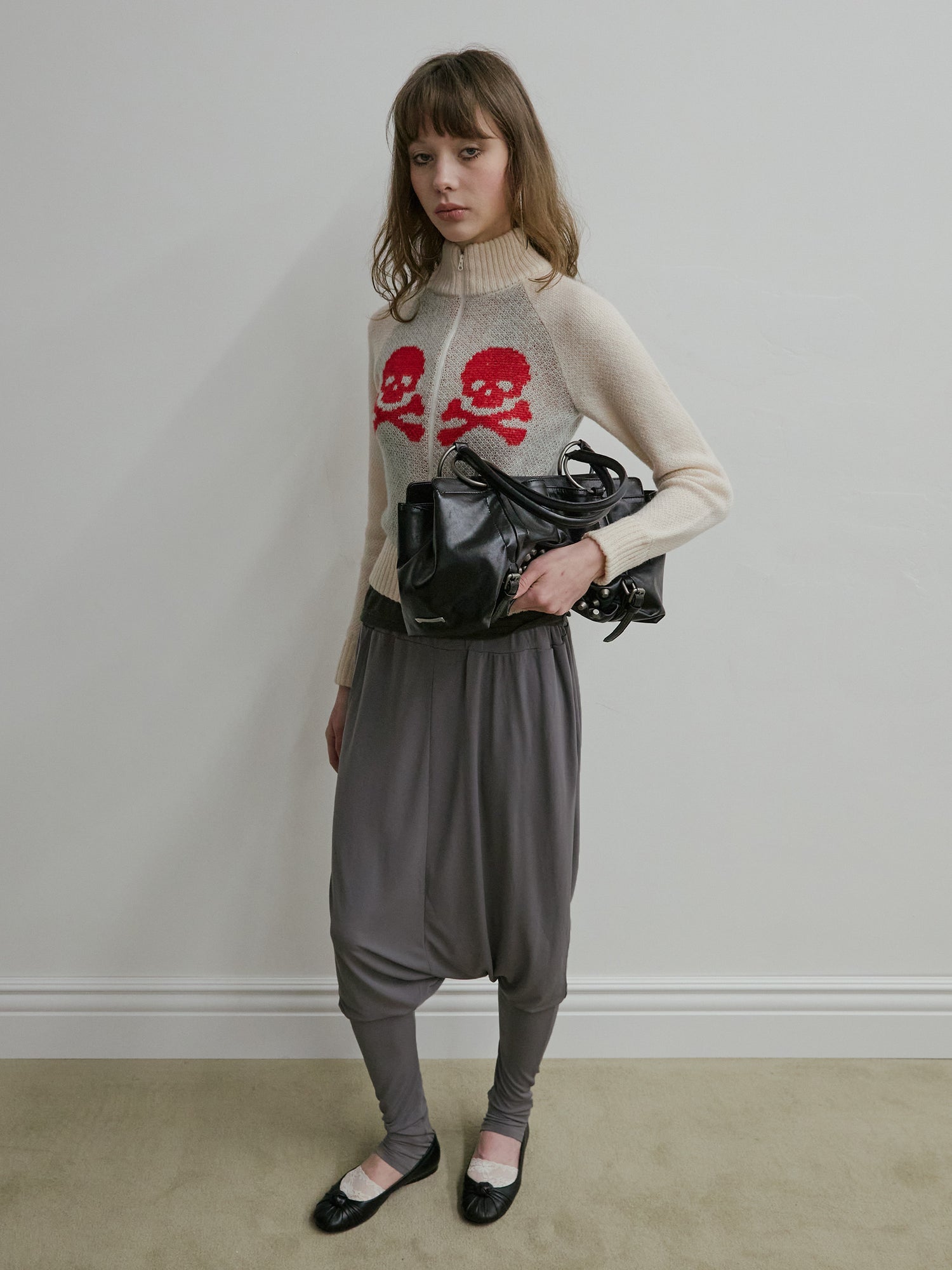 Skull Zip-Up Sweater Pale Blue