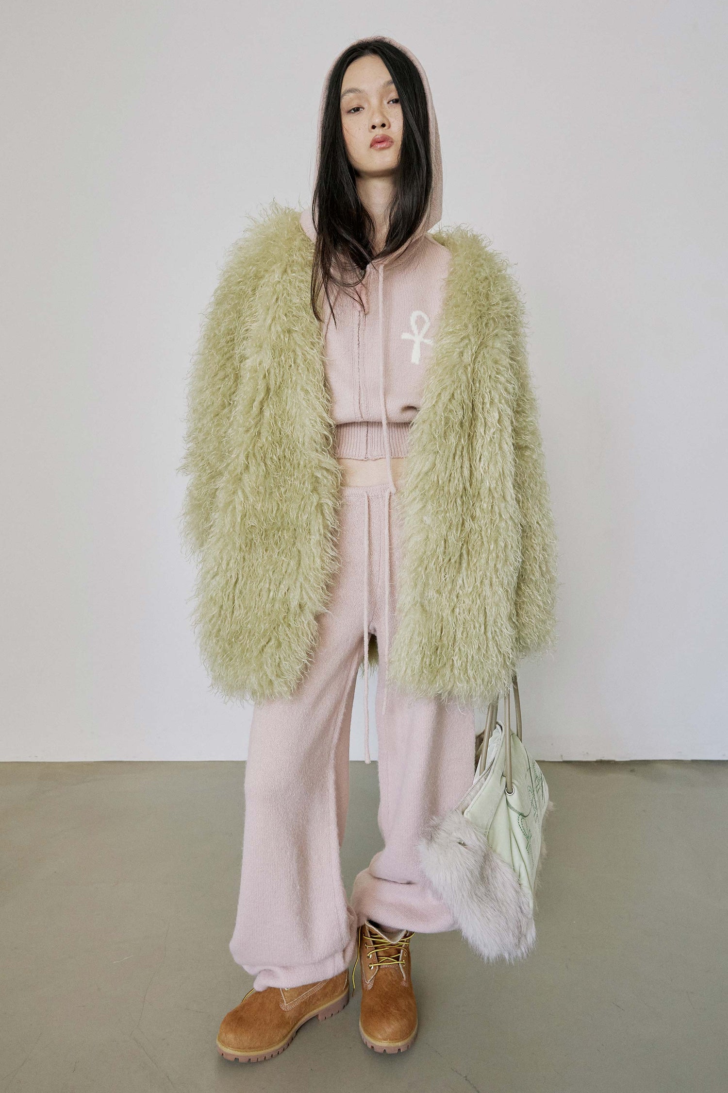 Faux Fur Middle Jacket Pale Green