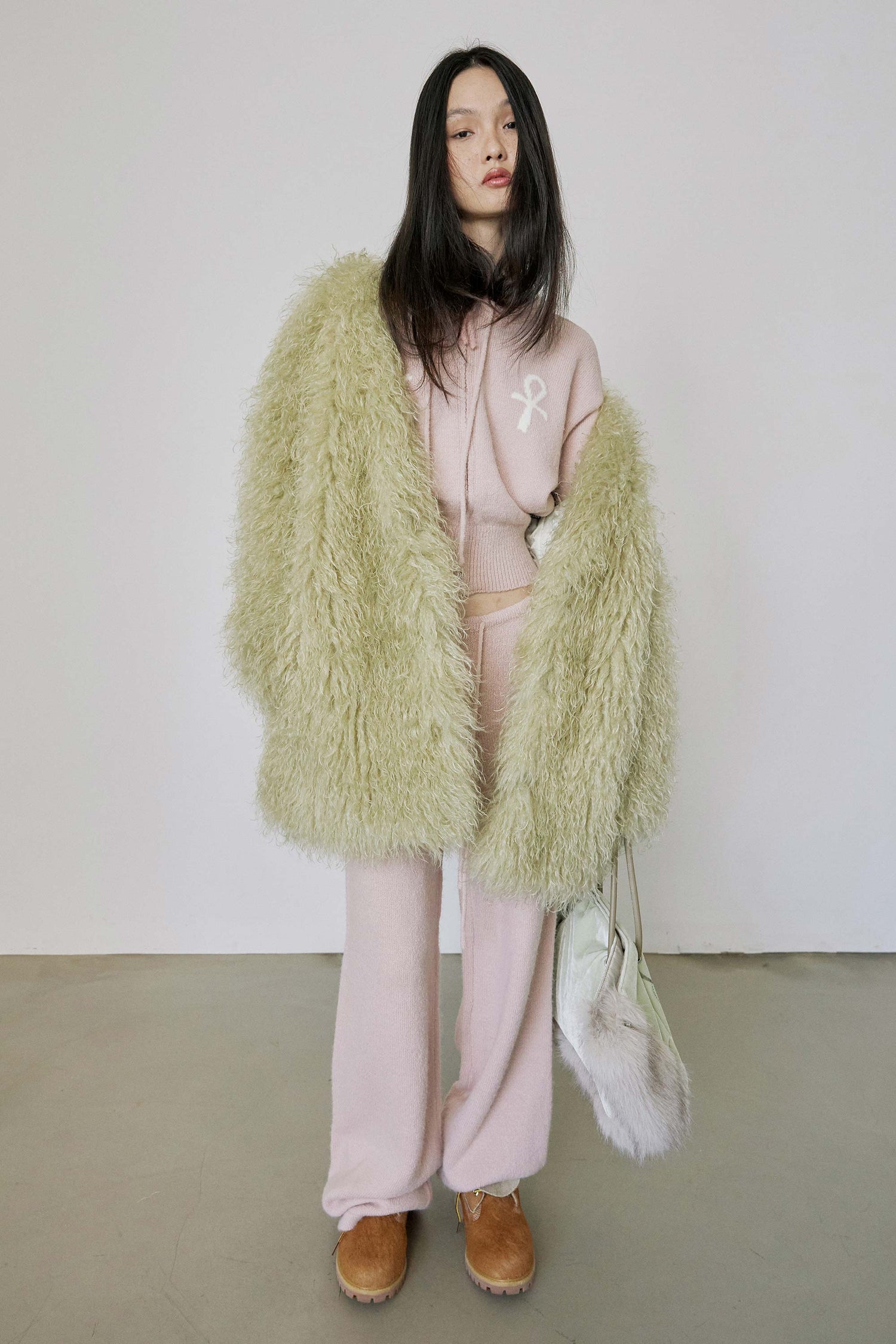 Faux Fur Middle Jacket Pale Green