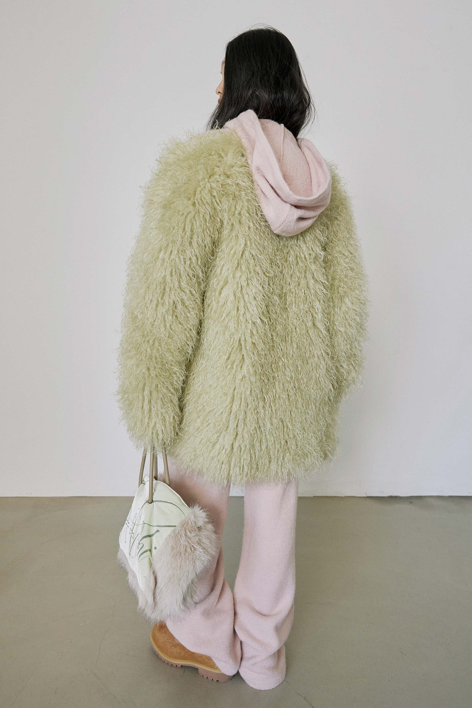 Faux Fur Middle Jacket Pale Green