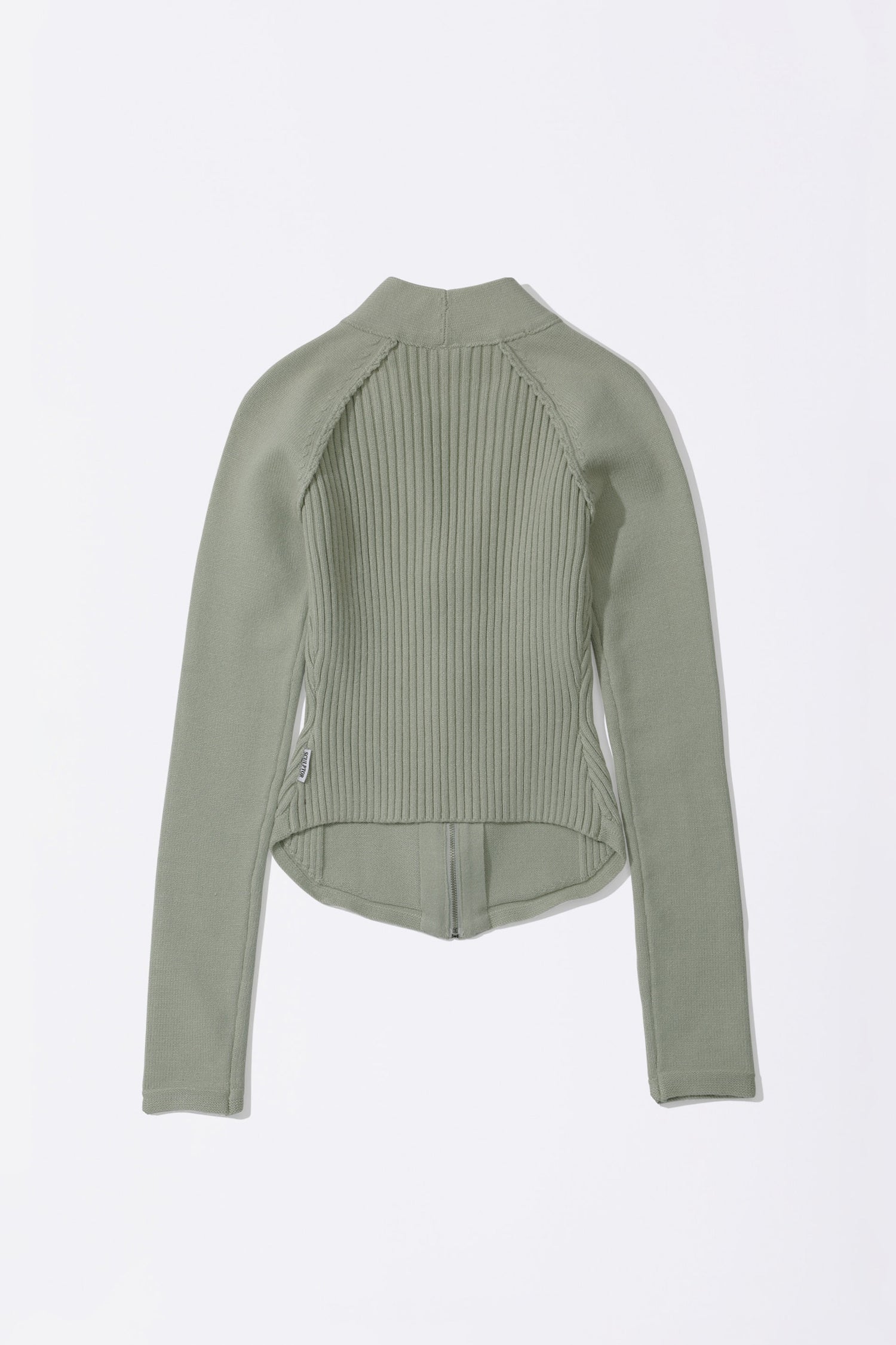 Open Collar Knit Zip-Up Pale Mint