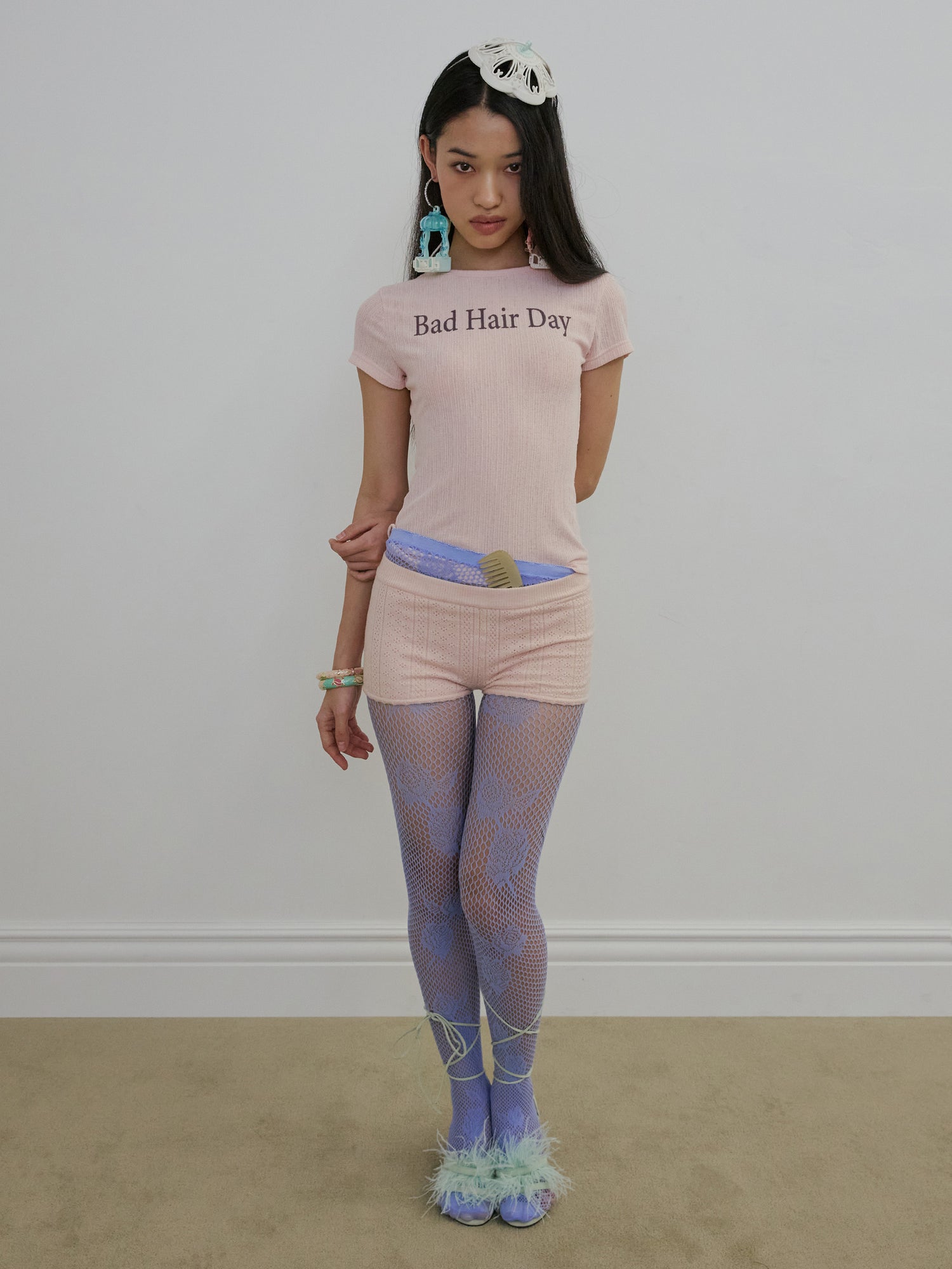 Bad Hair Day Baby Tee Peach