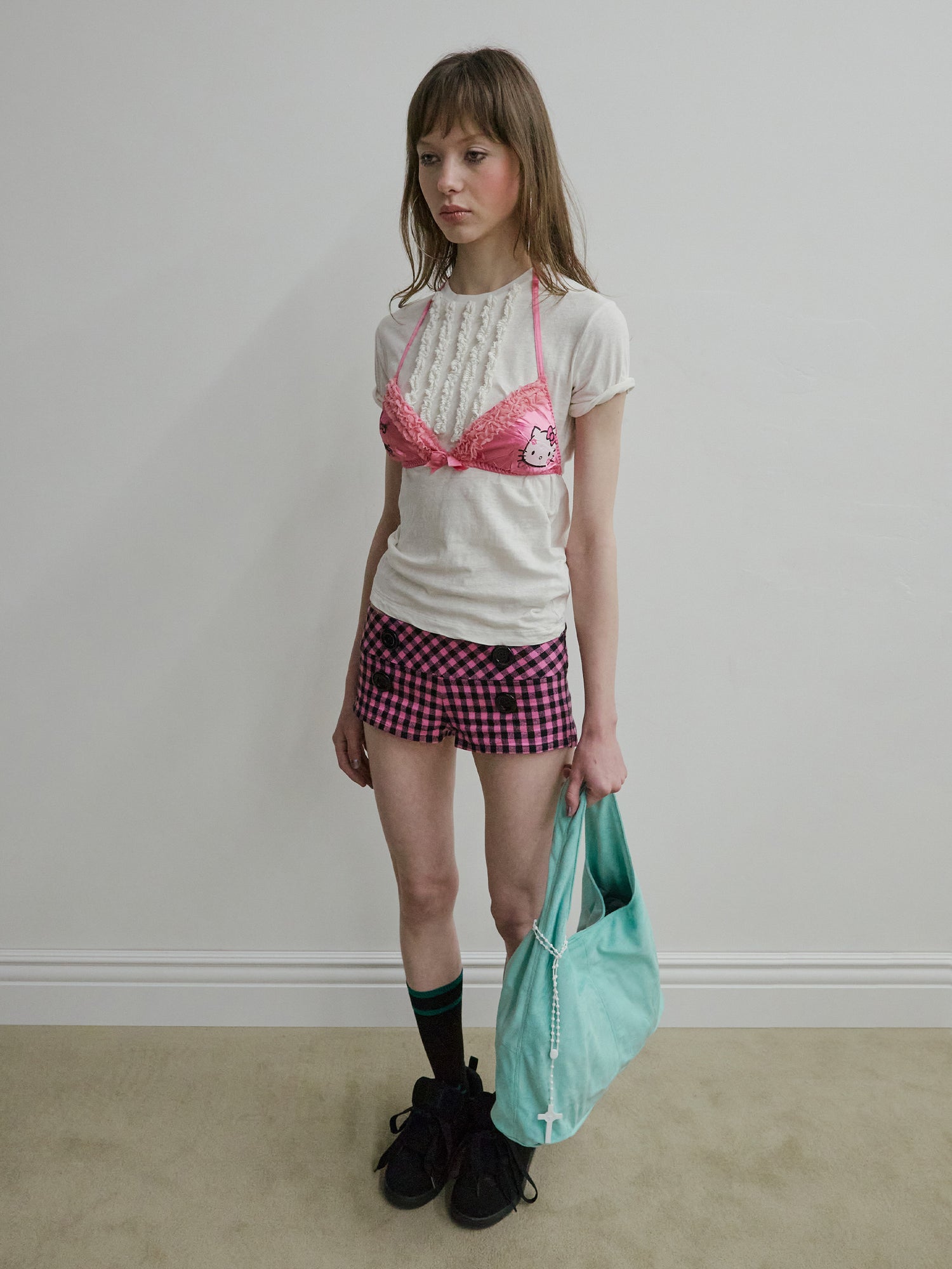 New Emo Gingham Micro Shorts Pink
