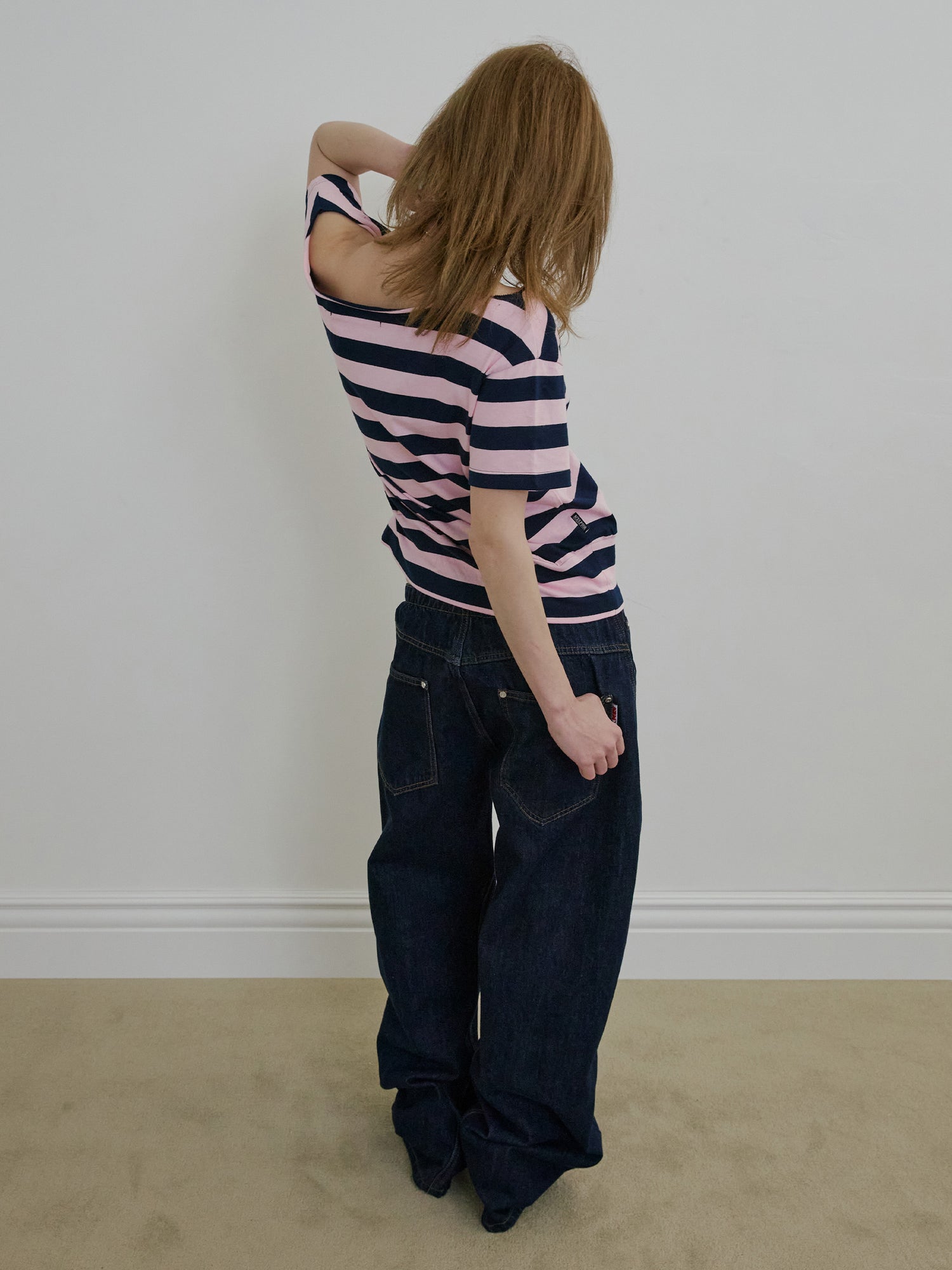 Button Stripe Tee Pink