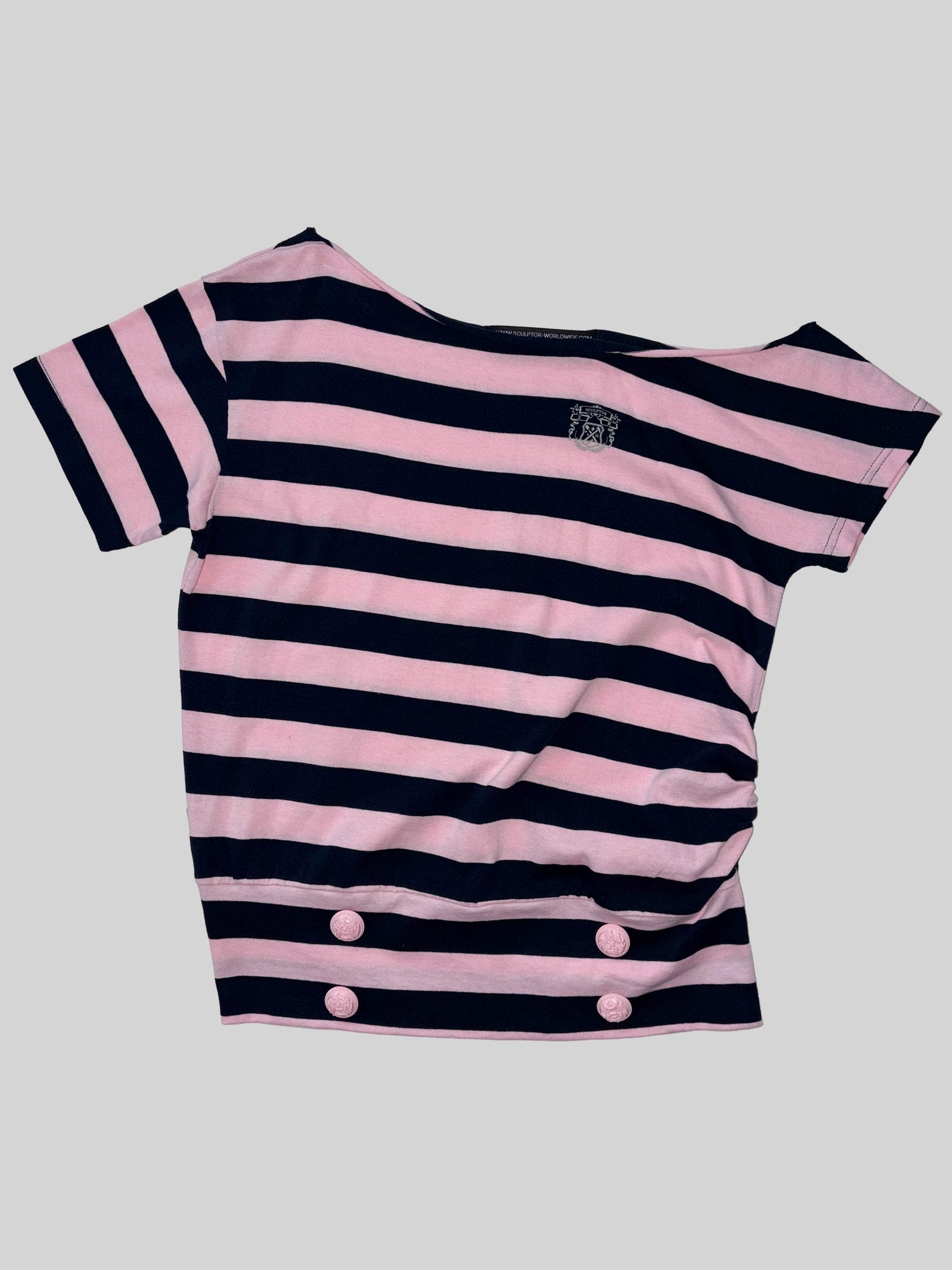Button Stripe Tee Pink