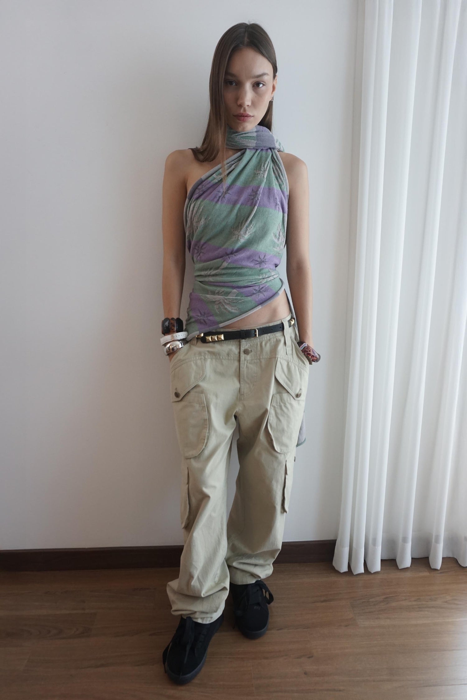 Striped Jacquard Scarf Pink/Gray