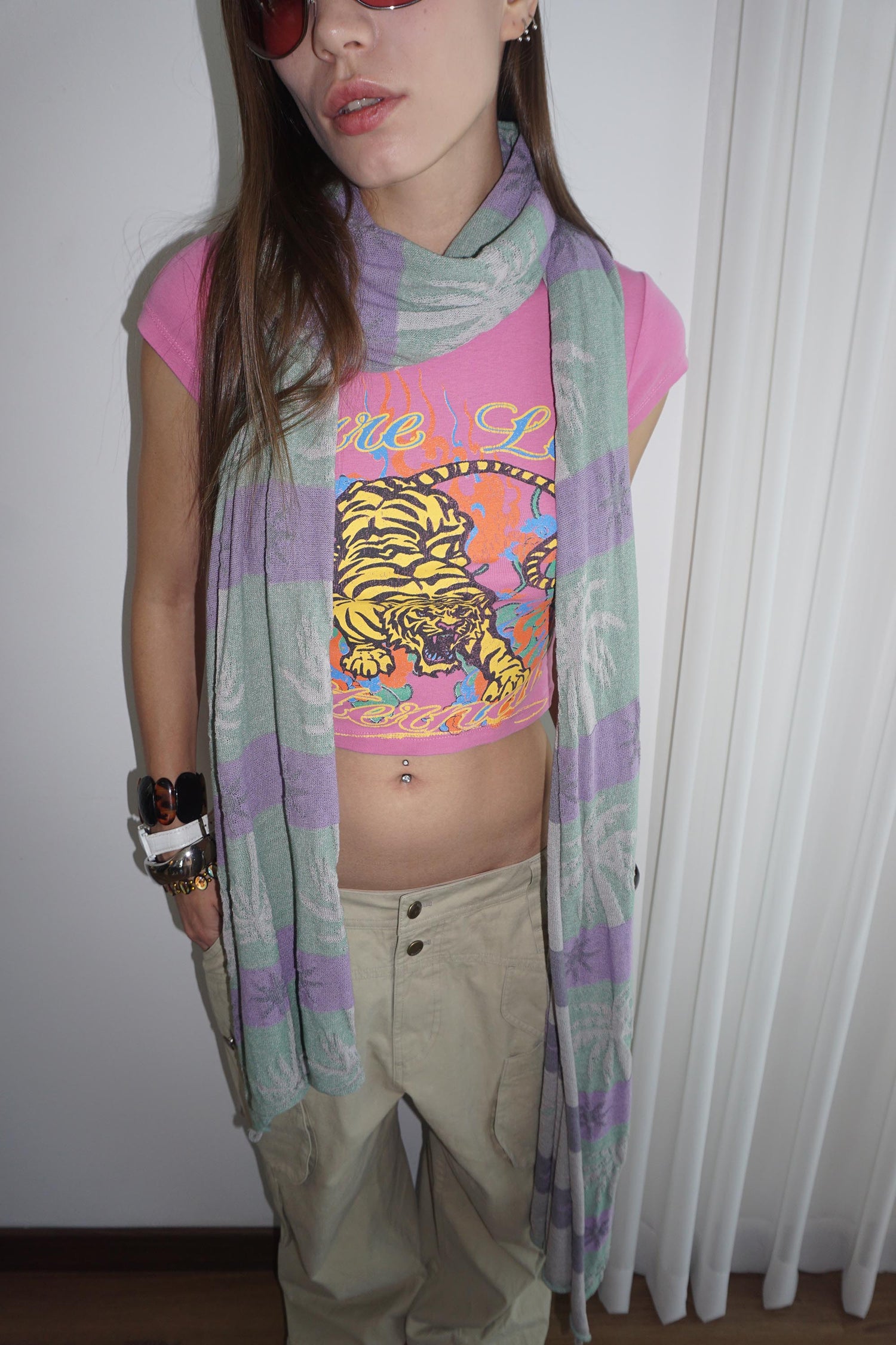 Striped Jacquard Scarf Pink/Gray