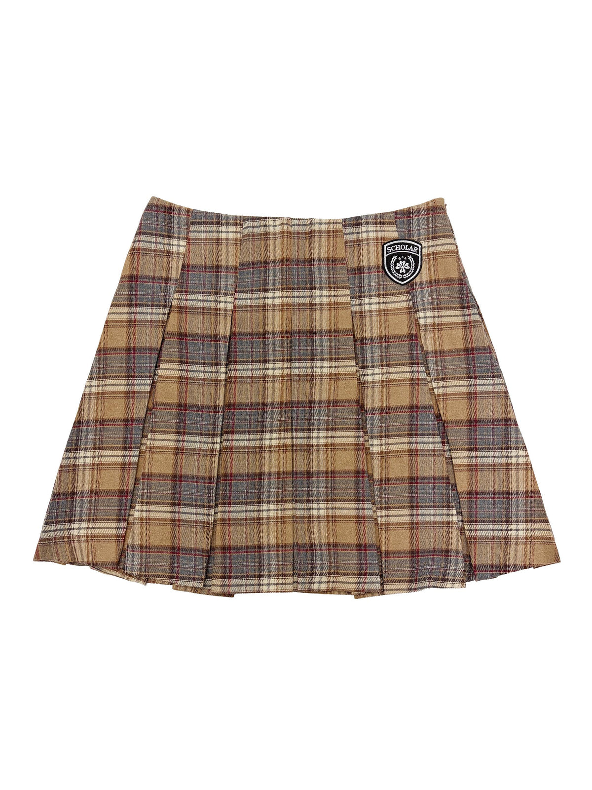 Plaid Pleated Midi Skirt Beige