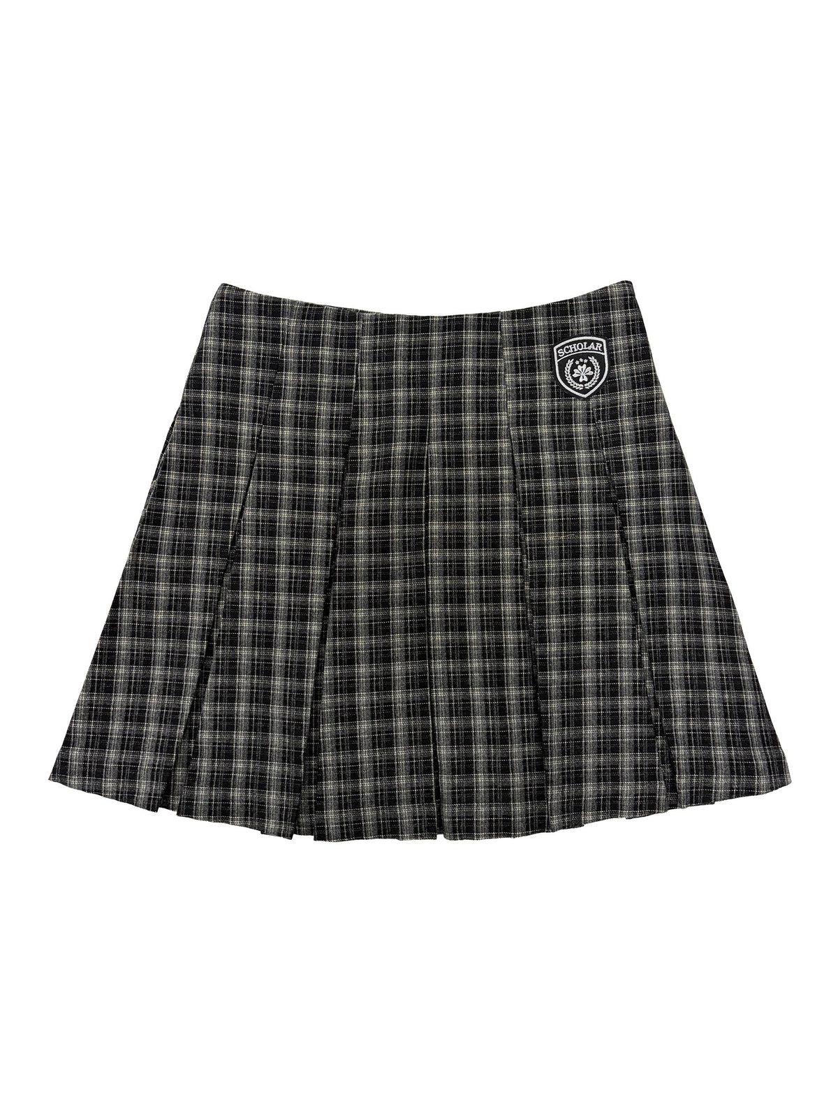 Plaid Pleated Midi Skirt Black