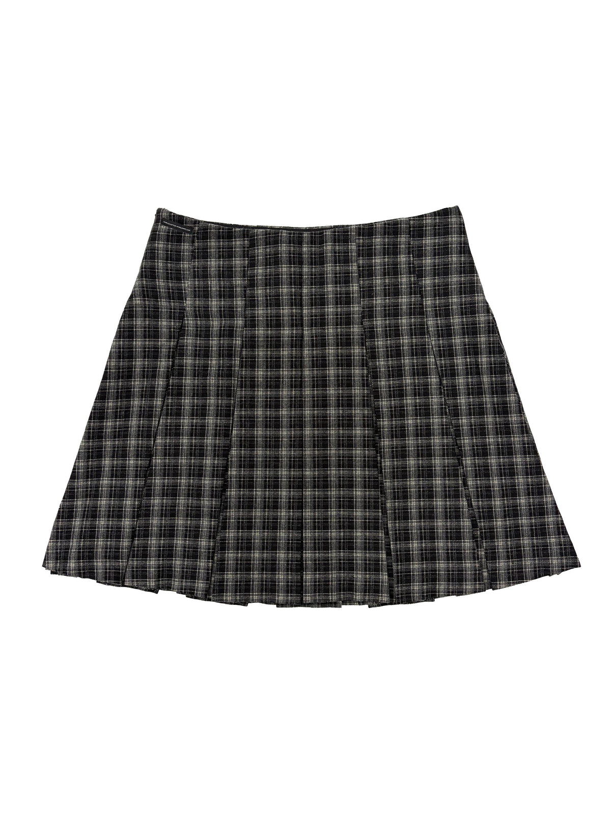 Plaid Pleated Midi Skirt Black