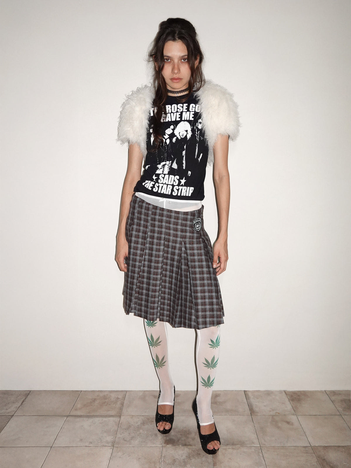Plaid Pleated Midi Skirt Brown