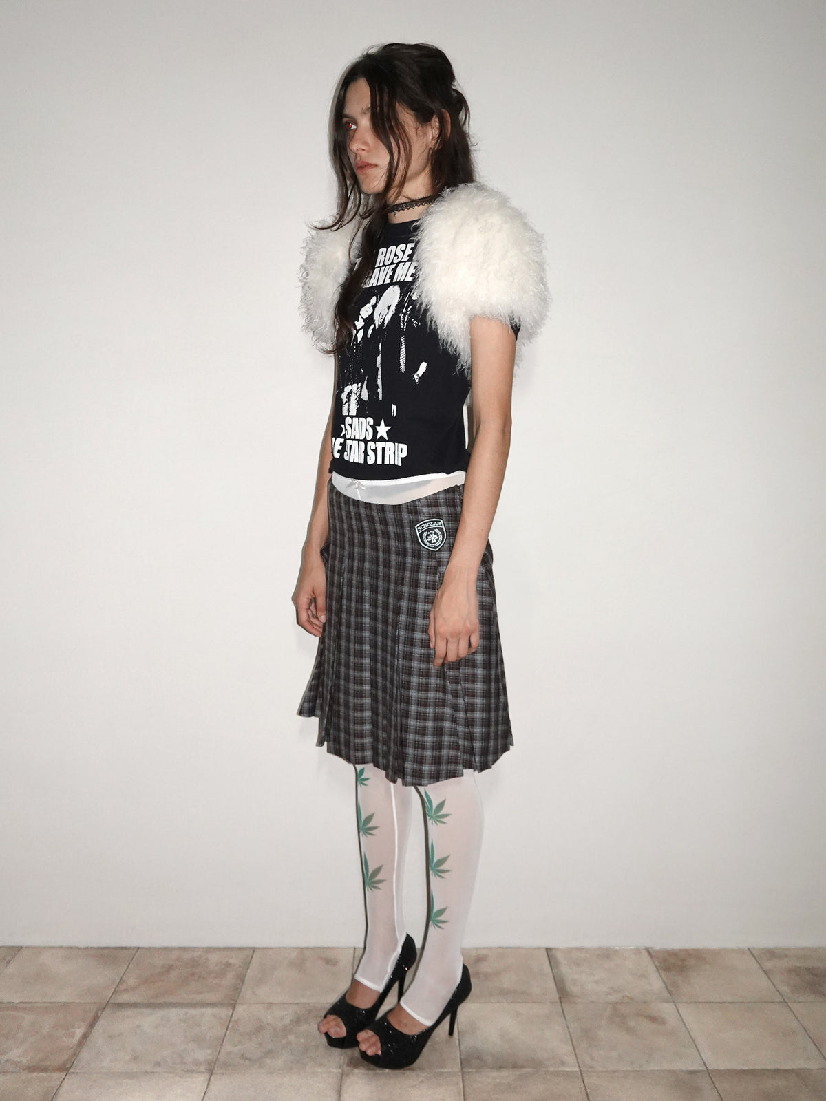 Plaid Pleated Midi Skirt Brown