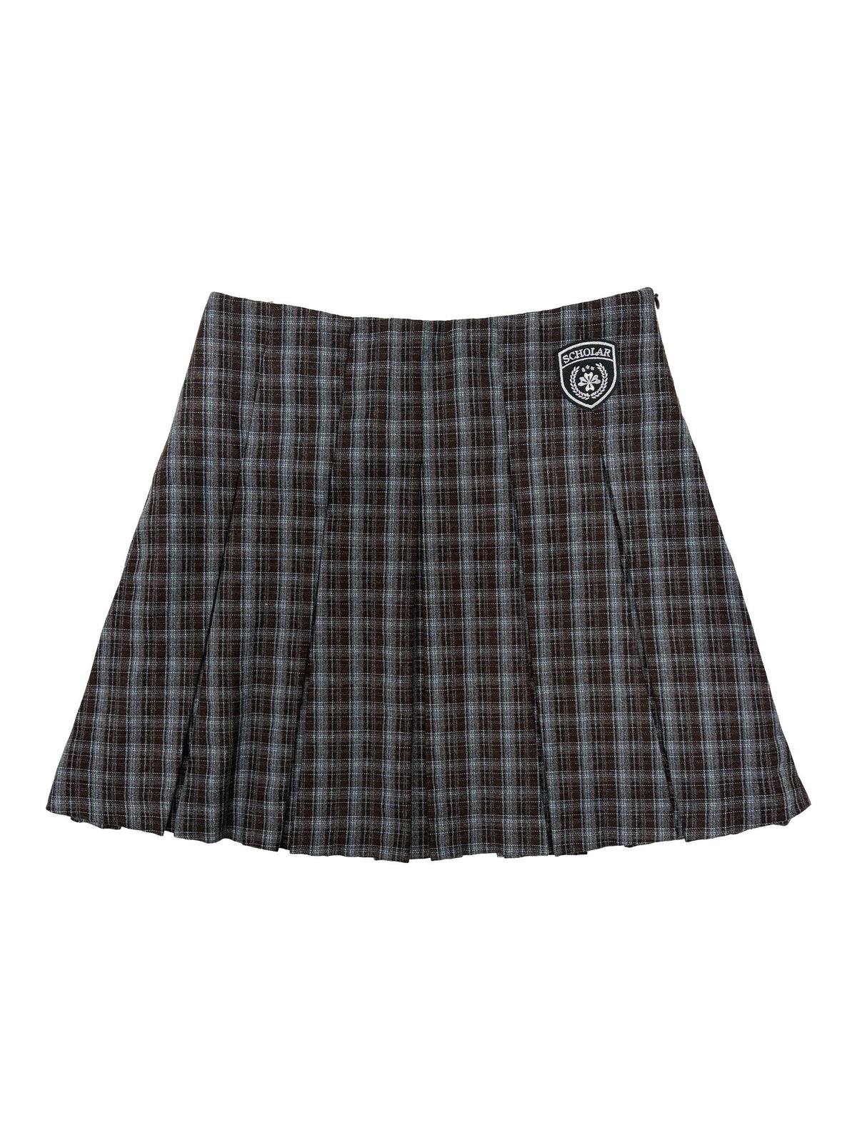 Plaid Pleated Midi Skirt Brown