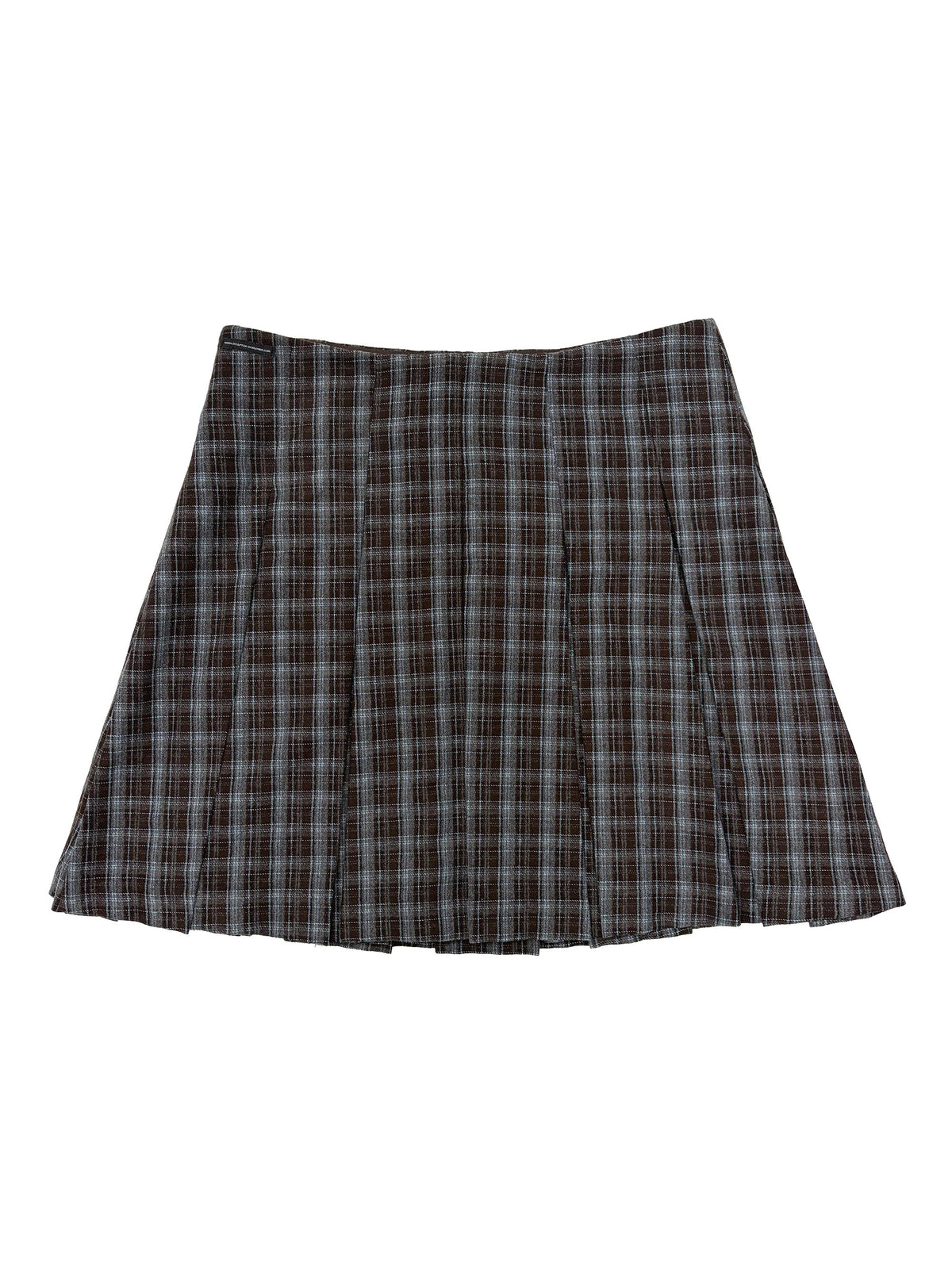Plaid Pleated Midi Skirt Brown