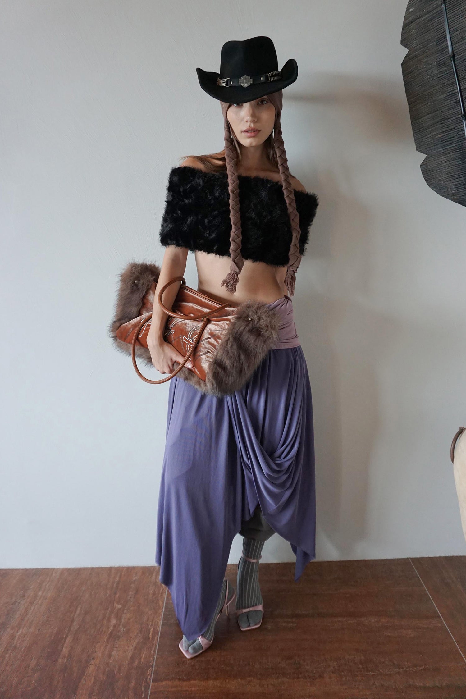 Draping Unbalance Skirt Purple