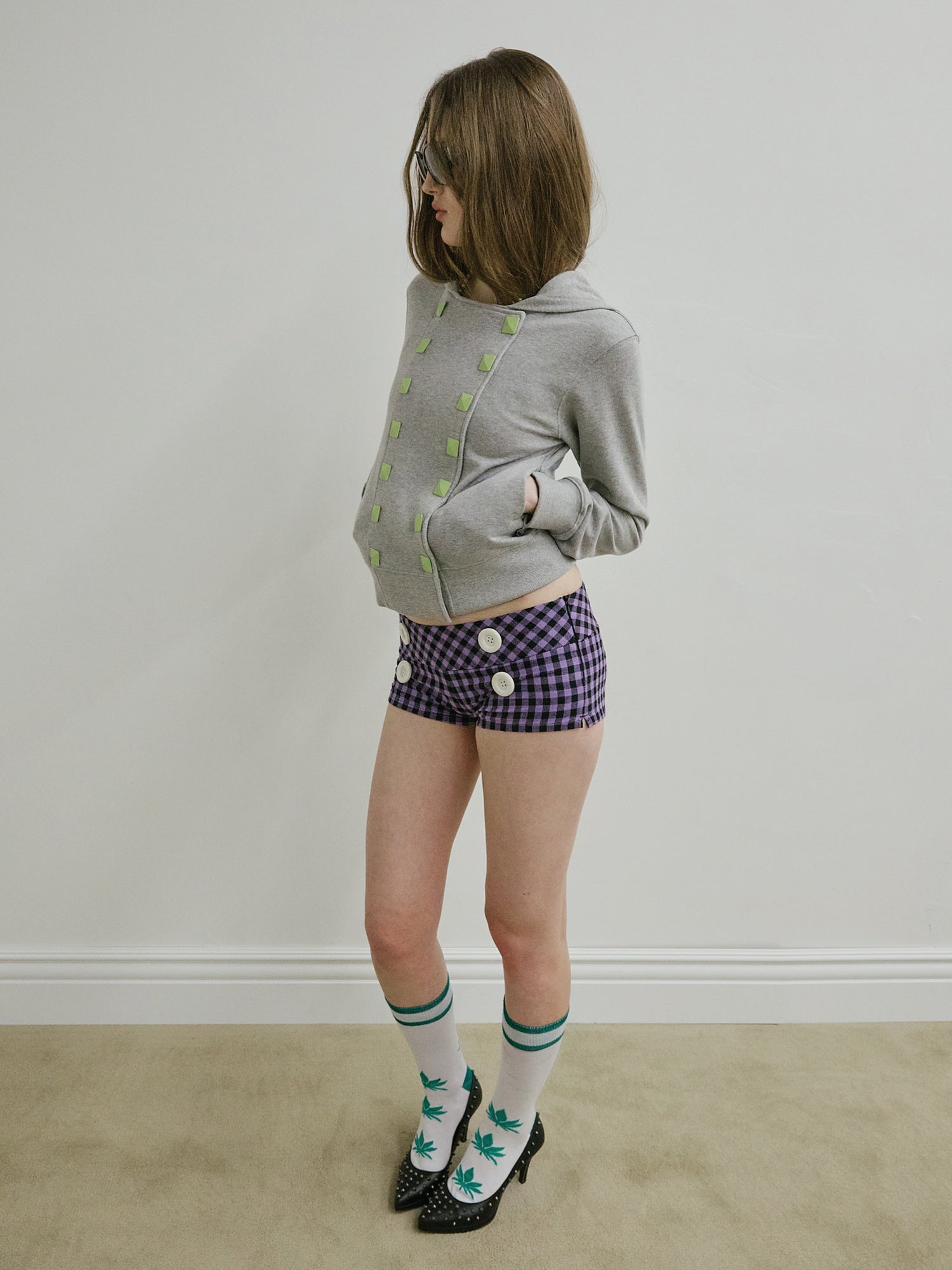 New Emo Gingham Micro Shorts Purple