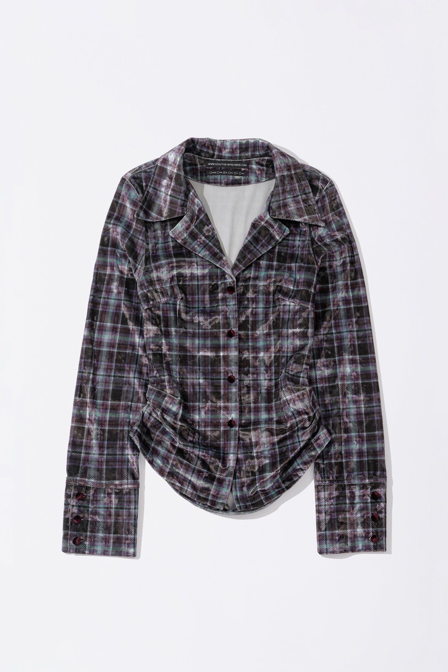 Velour Collar Shirt Purple Check