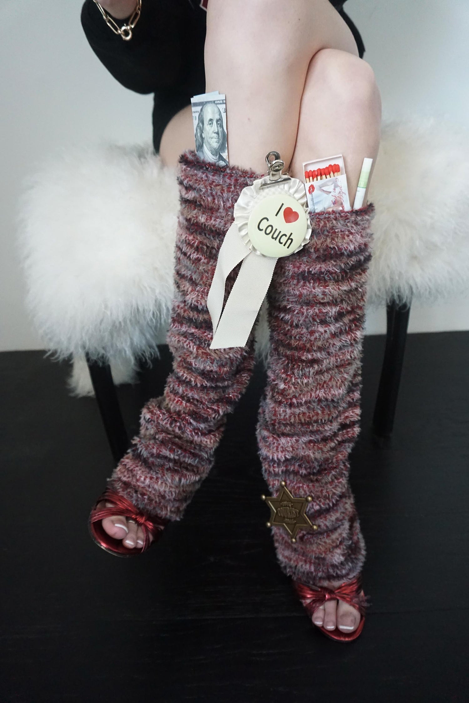 Button Back Leg Warmers Red