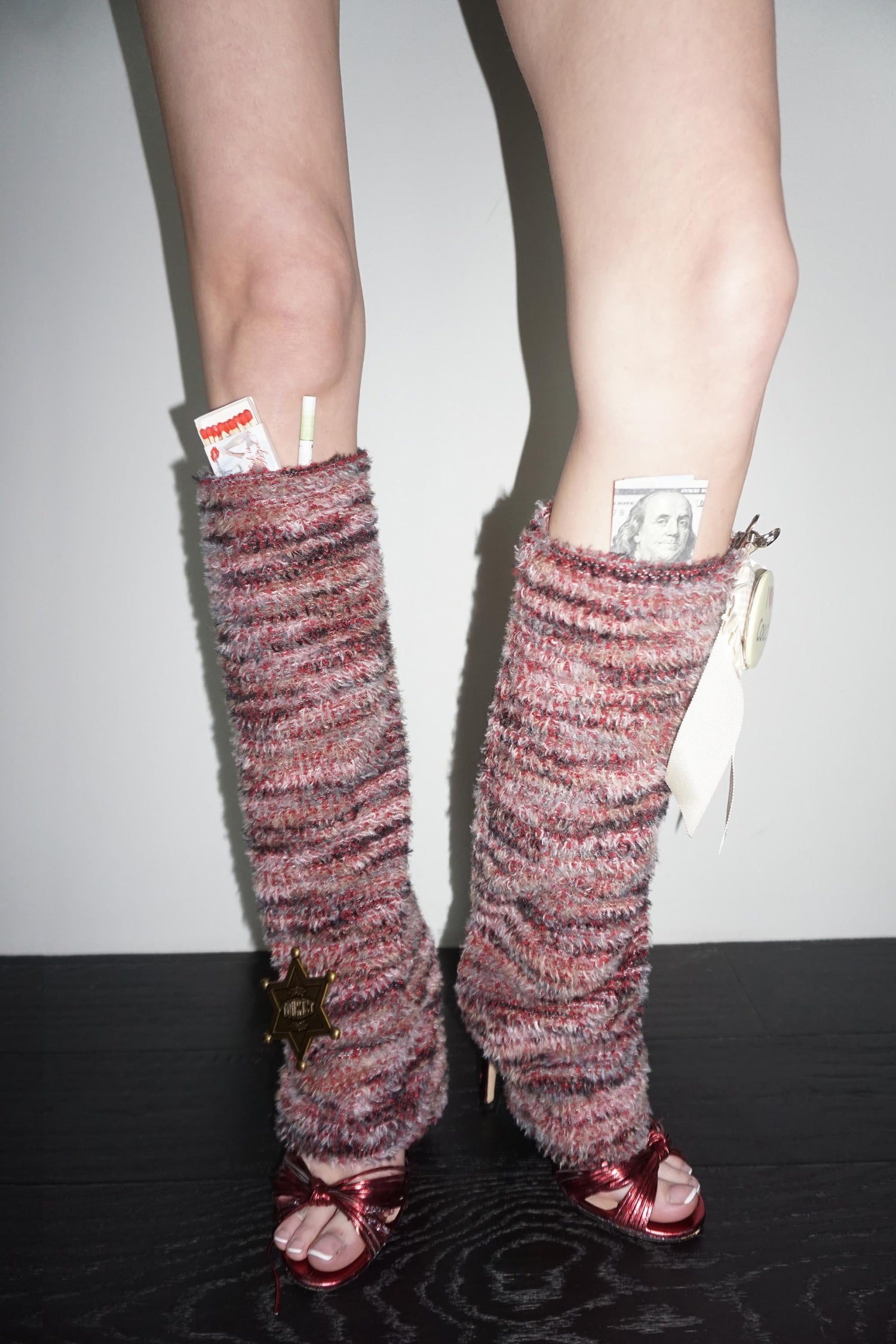 Button Back Leg Warmers Red