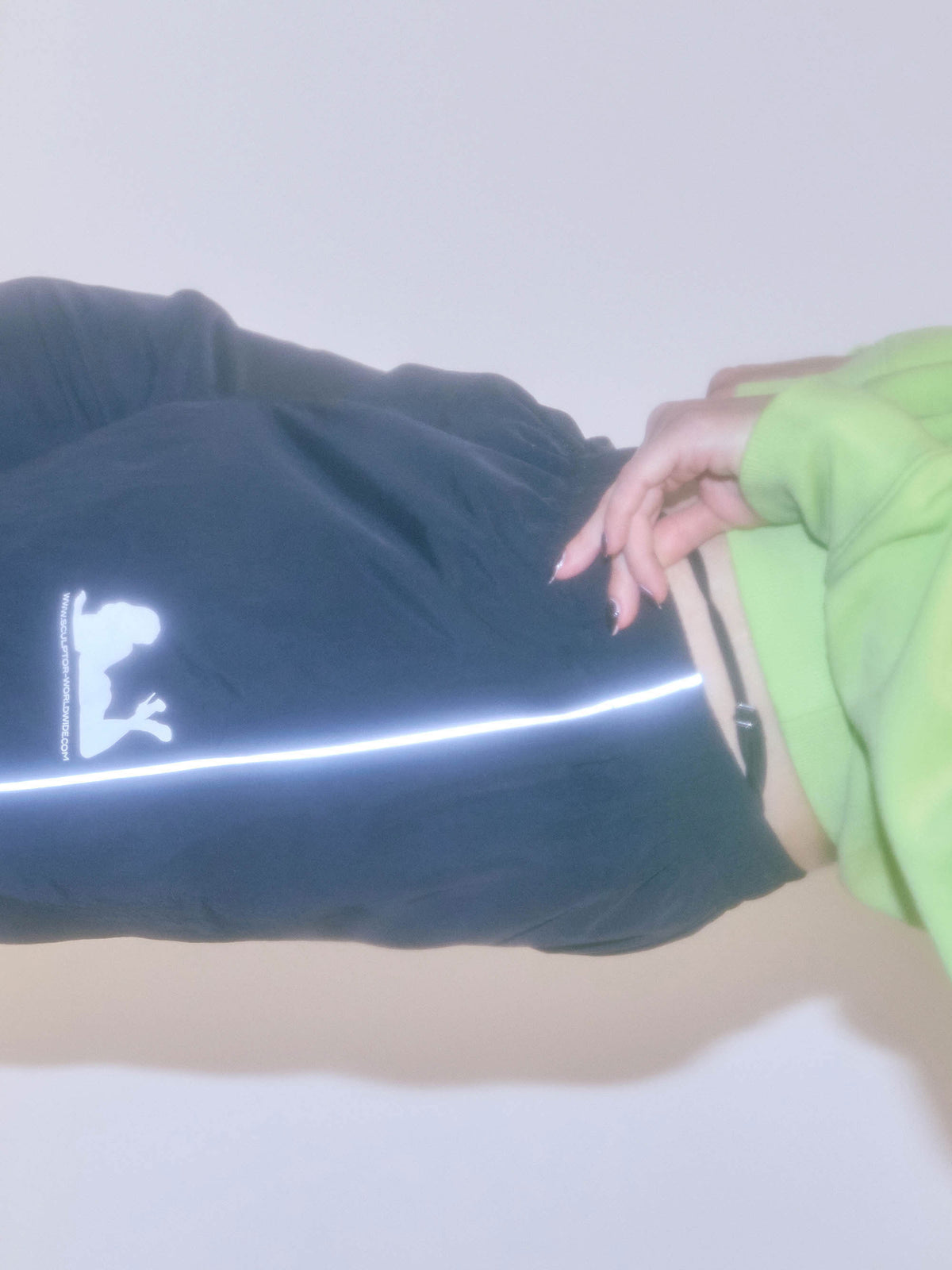 Reflective Piping Nylon Pants Black