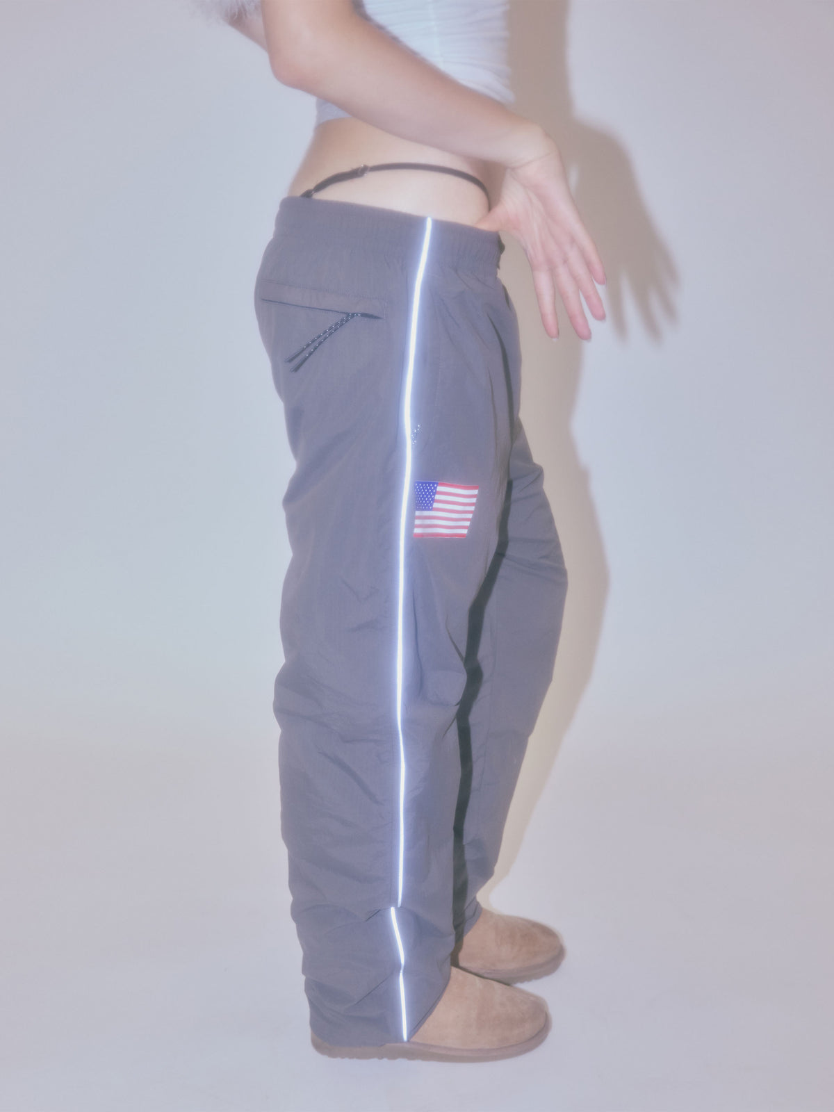 Reflective Piping Nylon Pants Charcoal