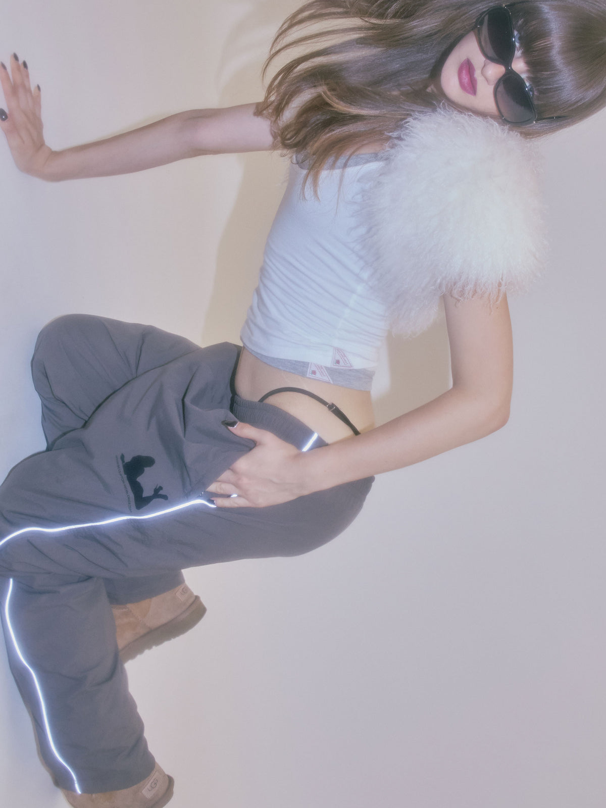 Reflective Piping Nylon Pants Charcoal