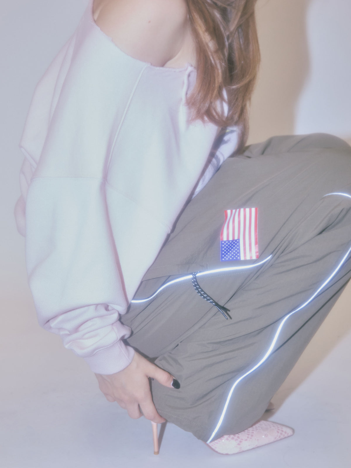 Reflective Piping Nylon Pants Khaki