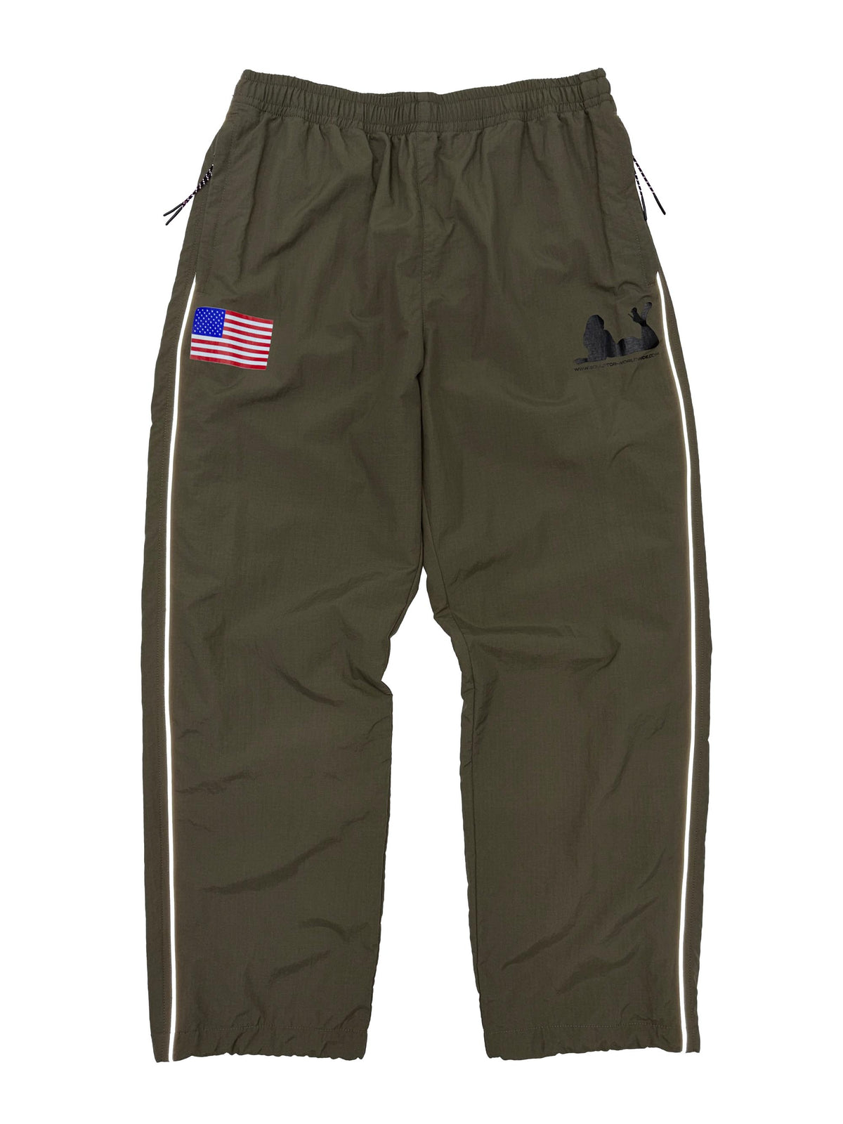 Reflective Piping Nylon Pants Khaki