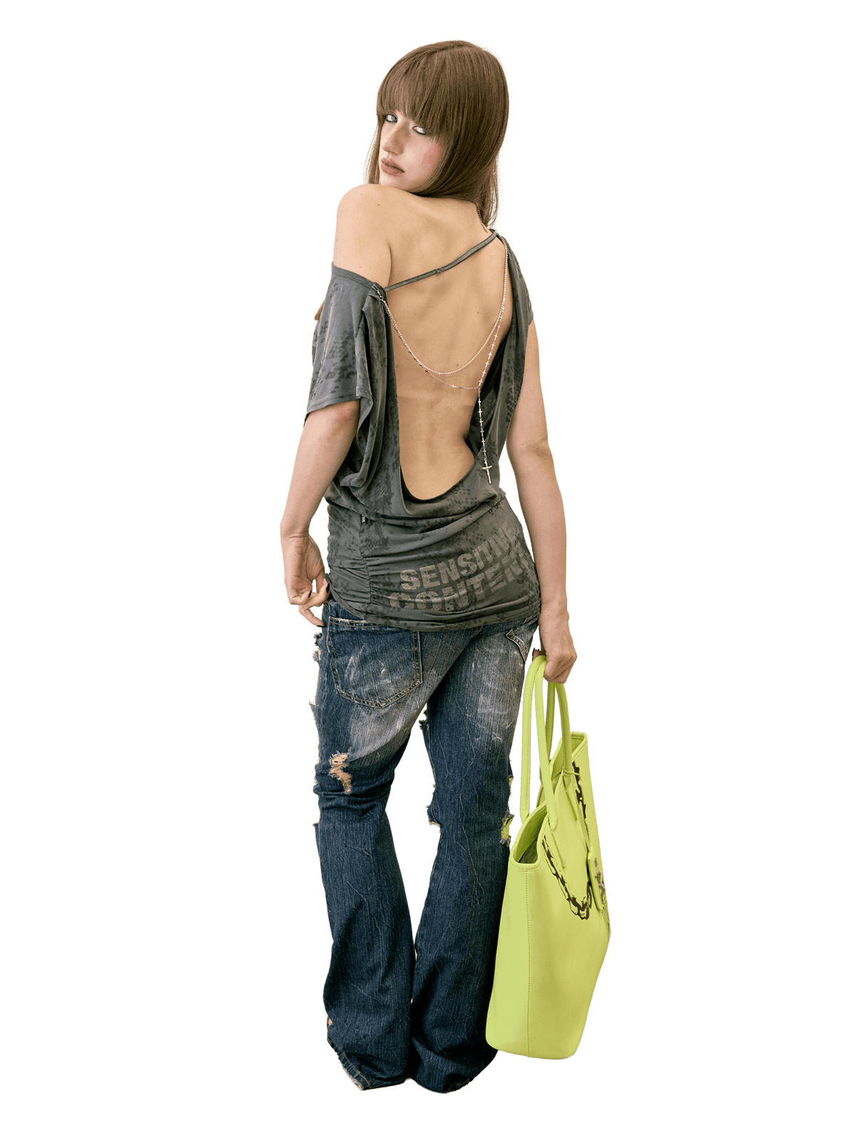 Rosary Backless Dress Charcoal