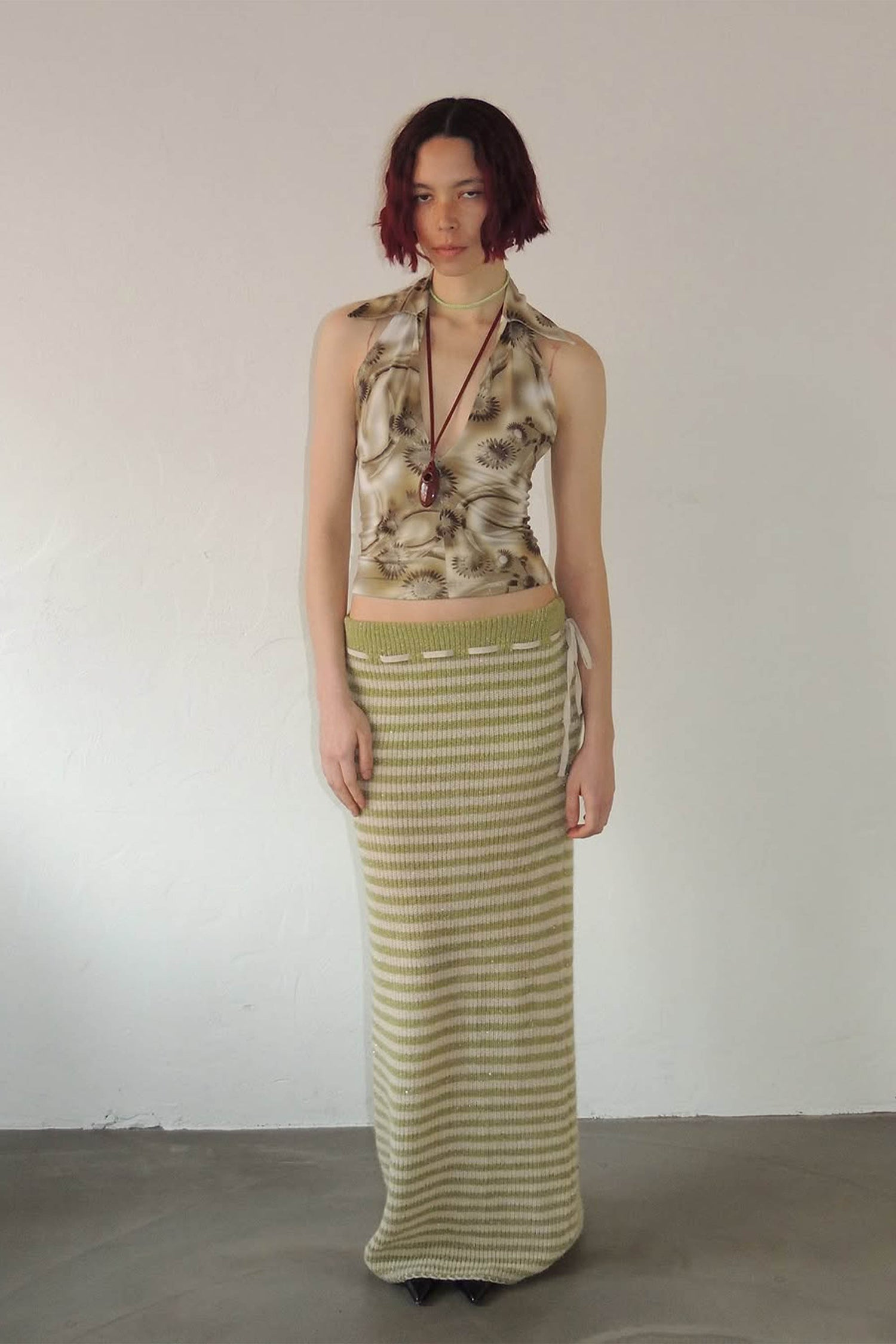 Sequin Maxi Wool Skirt Lime