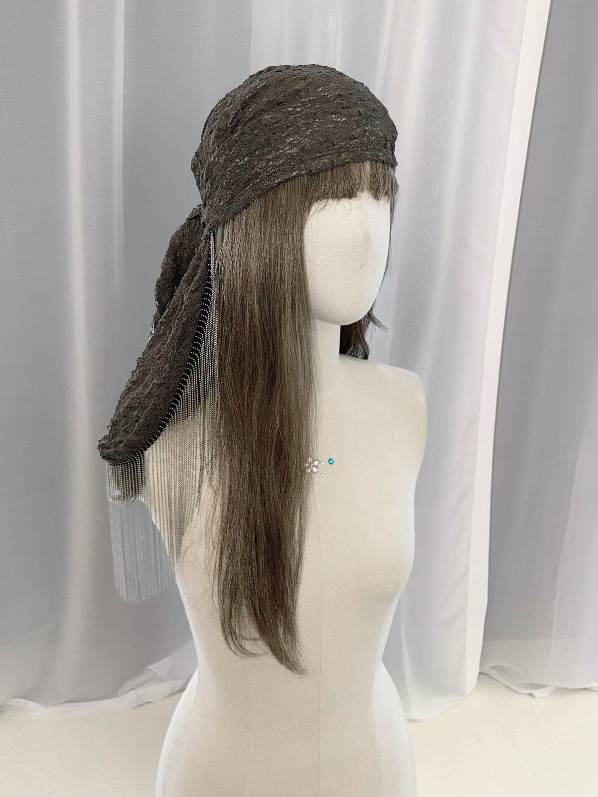 Shaggy Fringe Turban Dark Brown