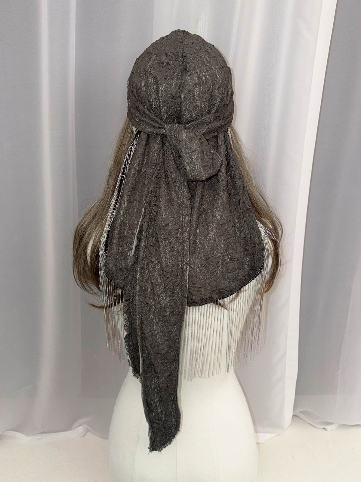 Shaggy Fringe Turban Dark Brown