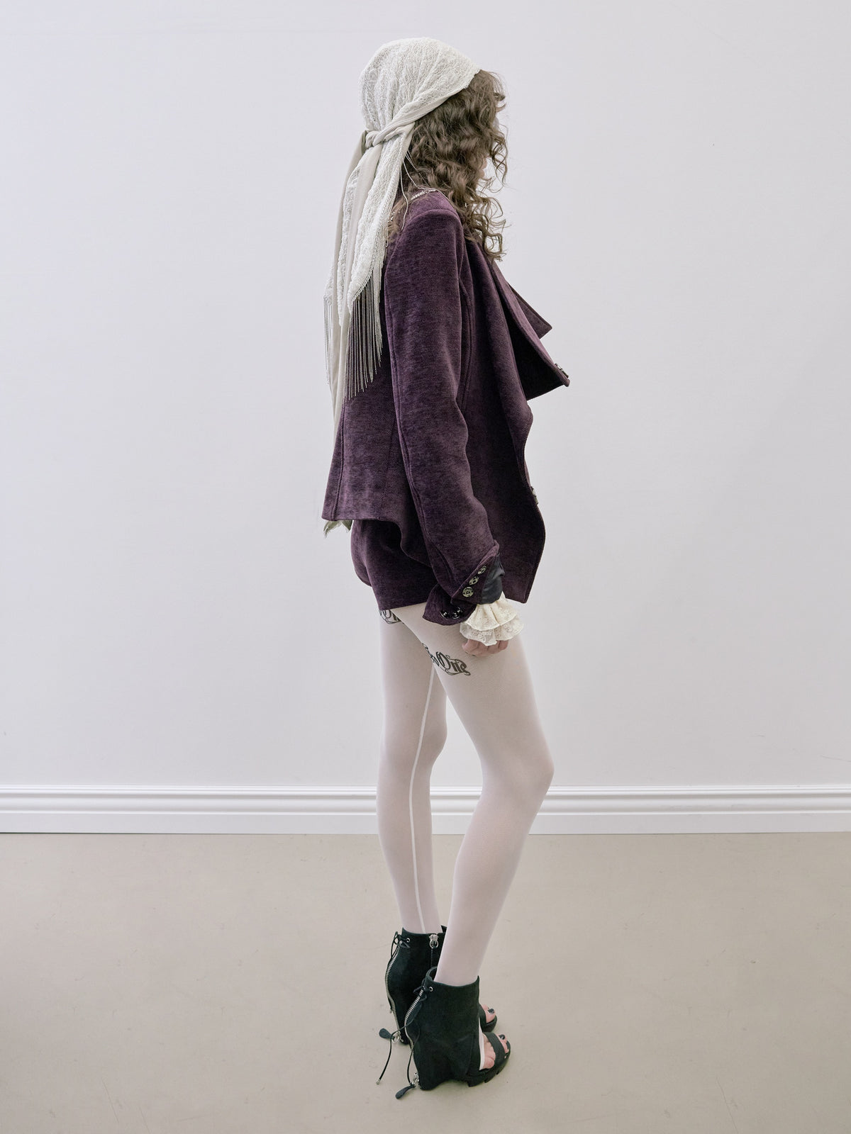 Shaggy Fringe Turban White