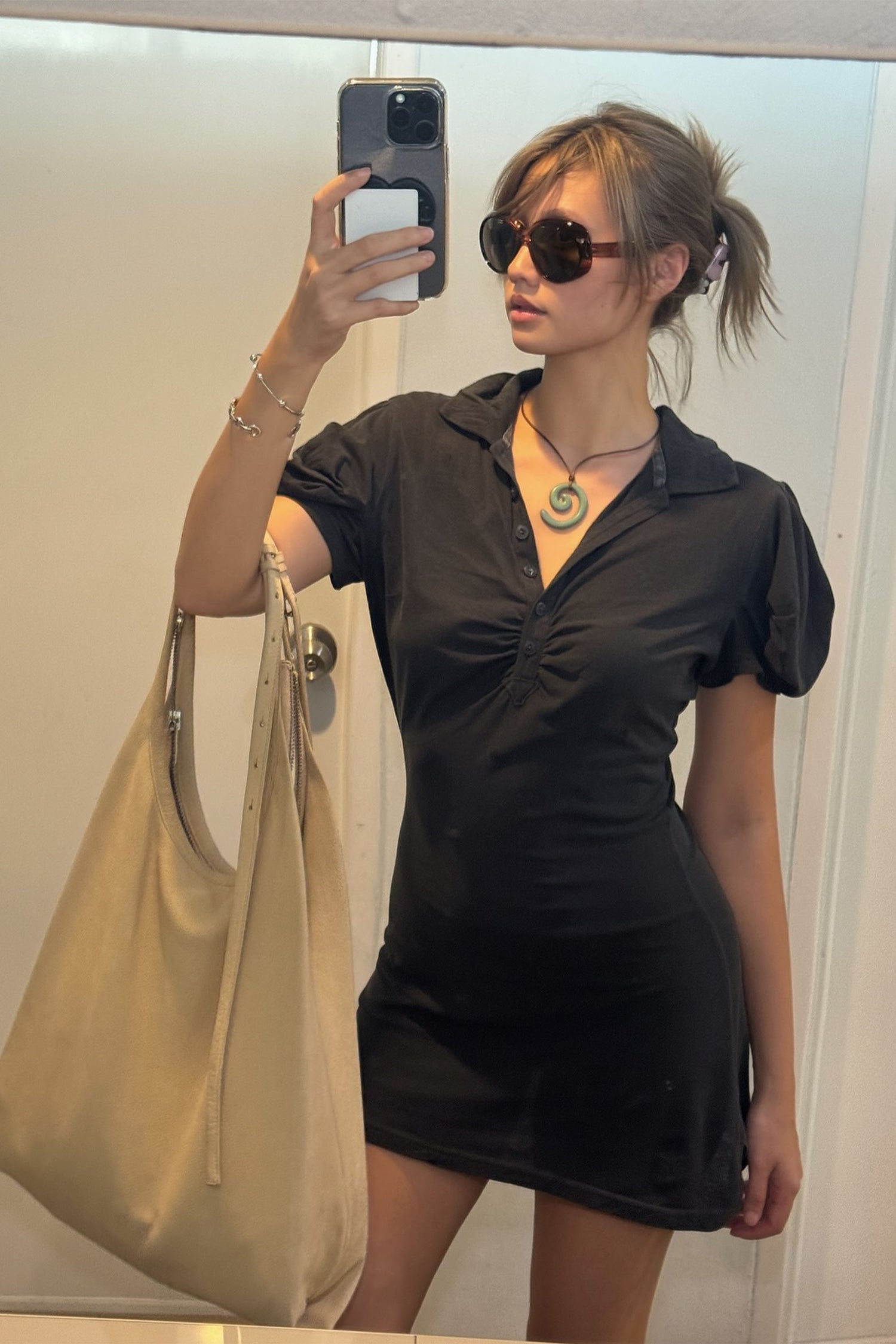 Shirring Tennis Dress Washed Black