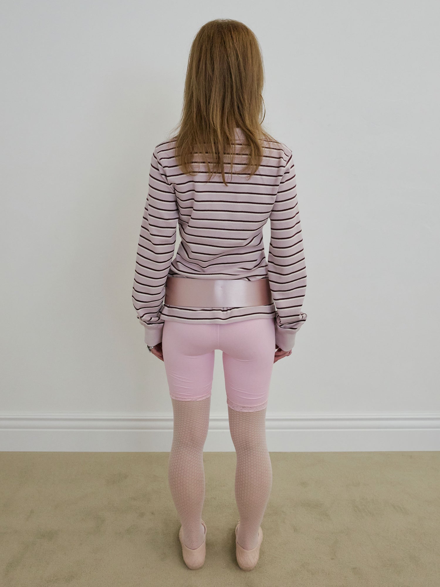Shirring Tennis Shirt Lavender Stripe