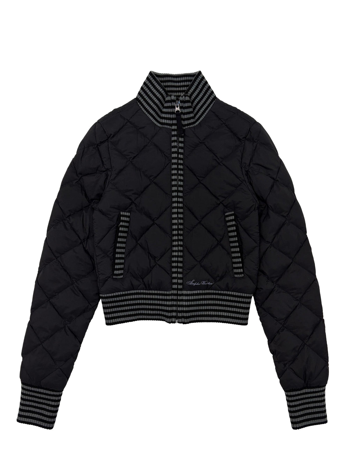 Striped Rib Lightweight Puffer Jacket Black